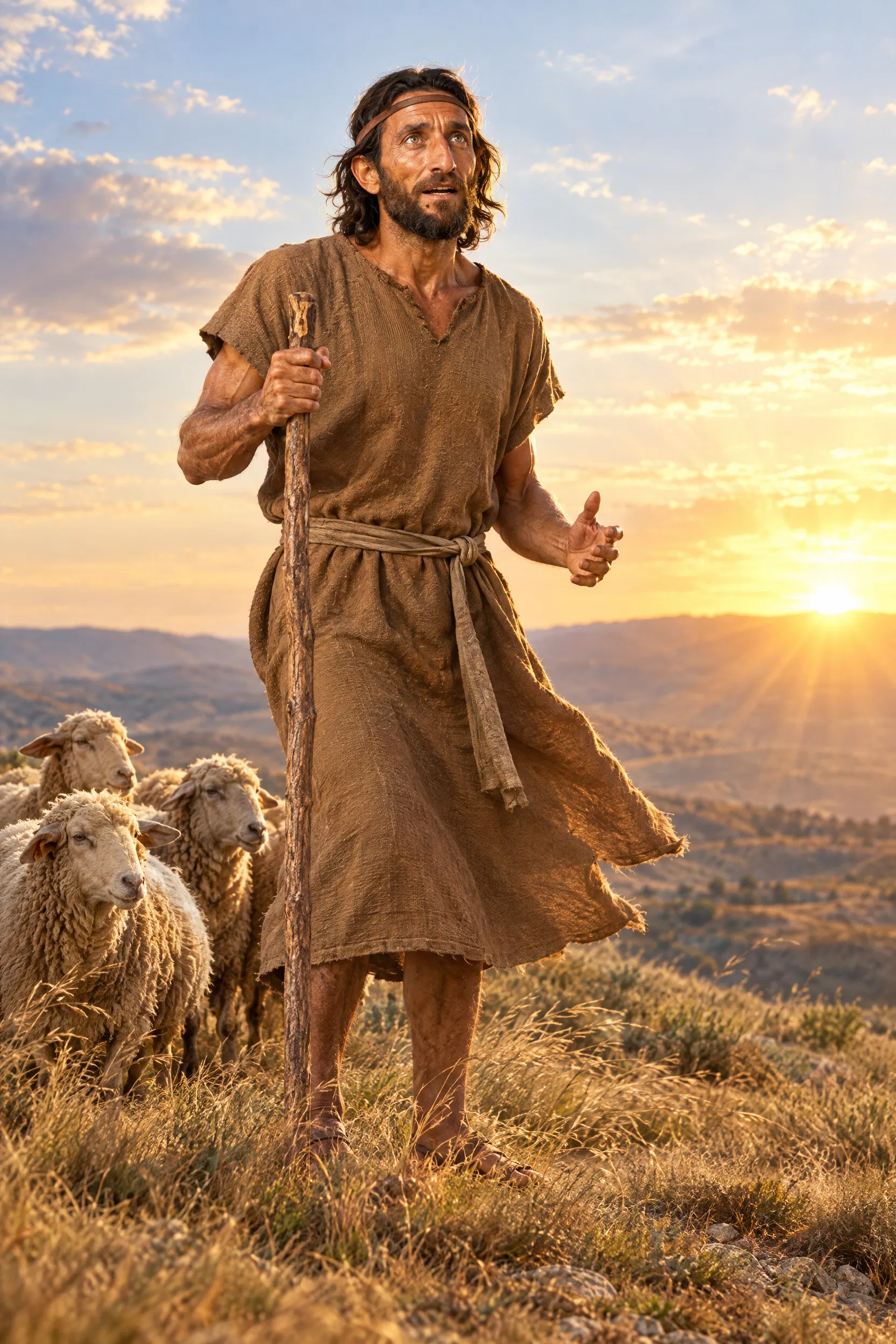 Amos the Shepherd Among His Sheep at Dawn