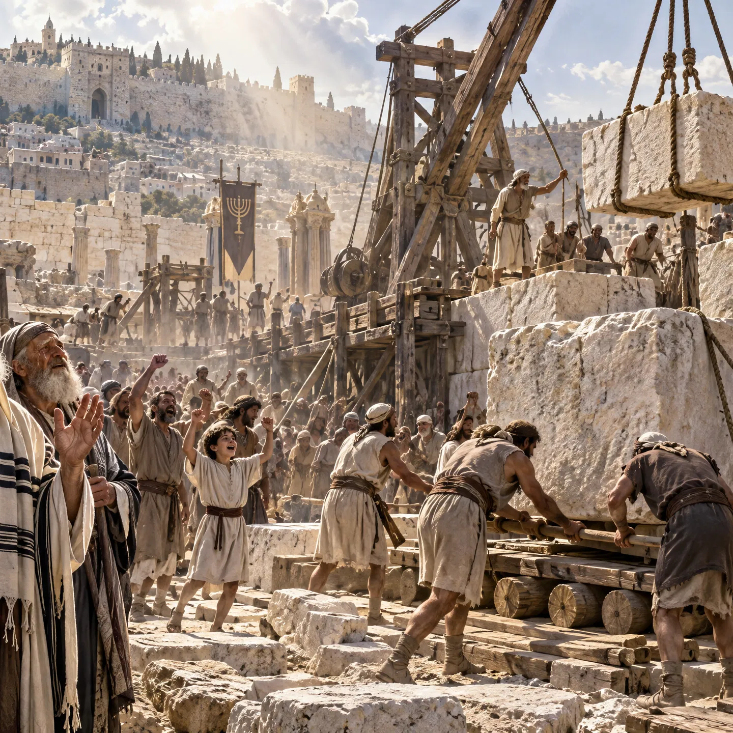 Israelites Raise the Temple Foundation Stones
