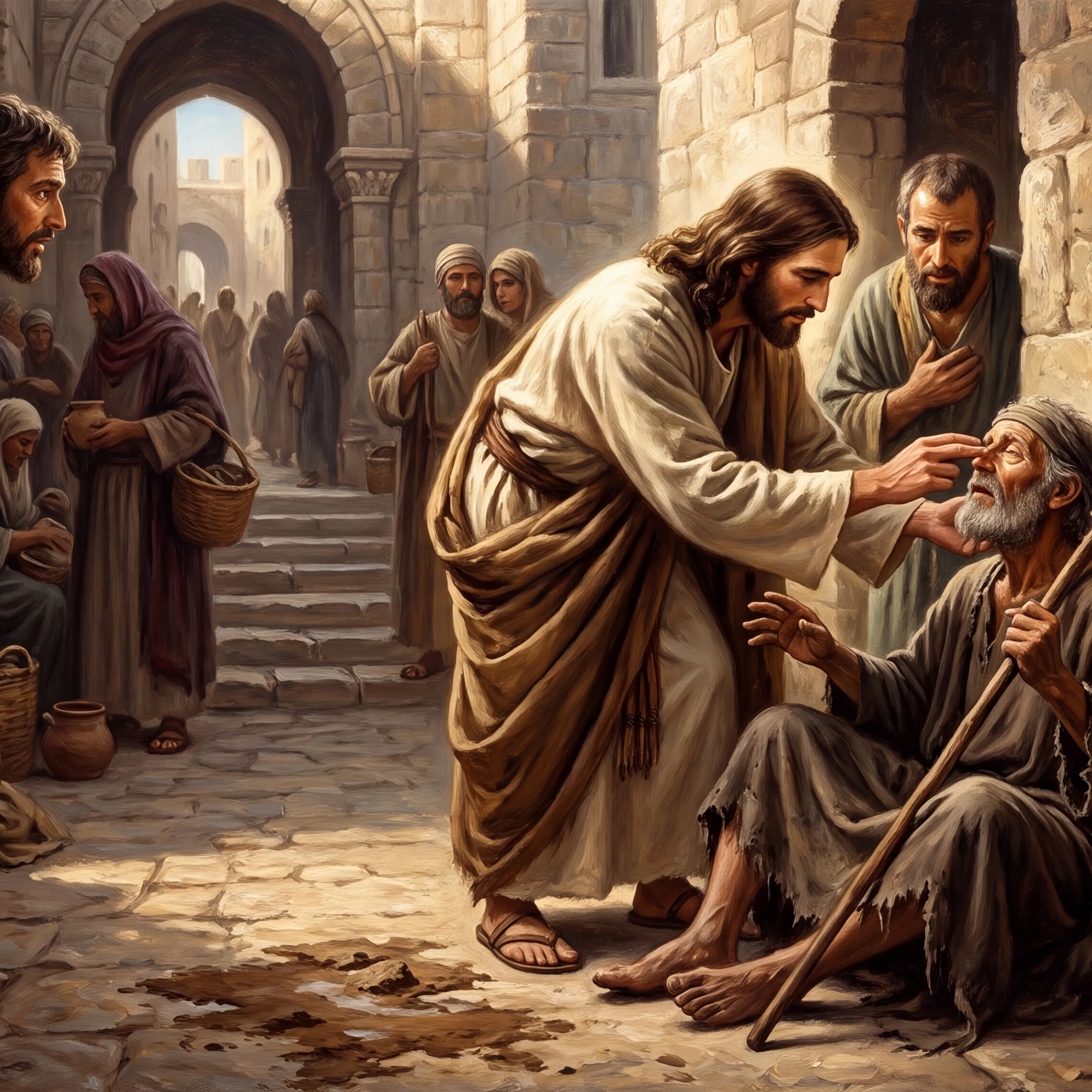 Jesus Heals the Blind Beggar in the Street