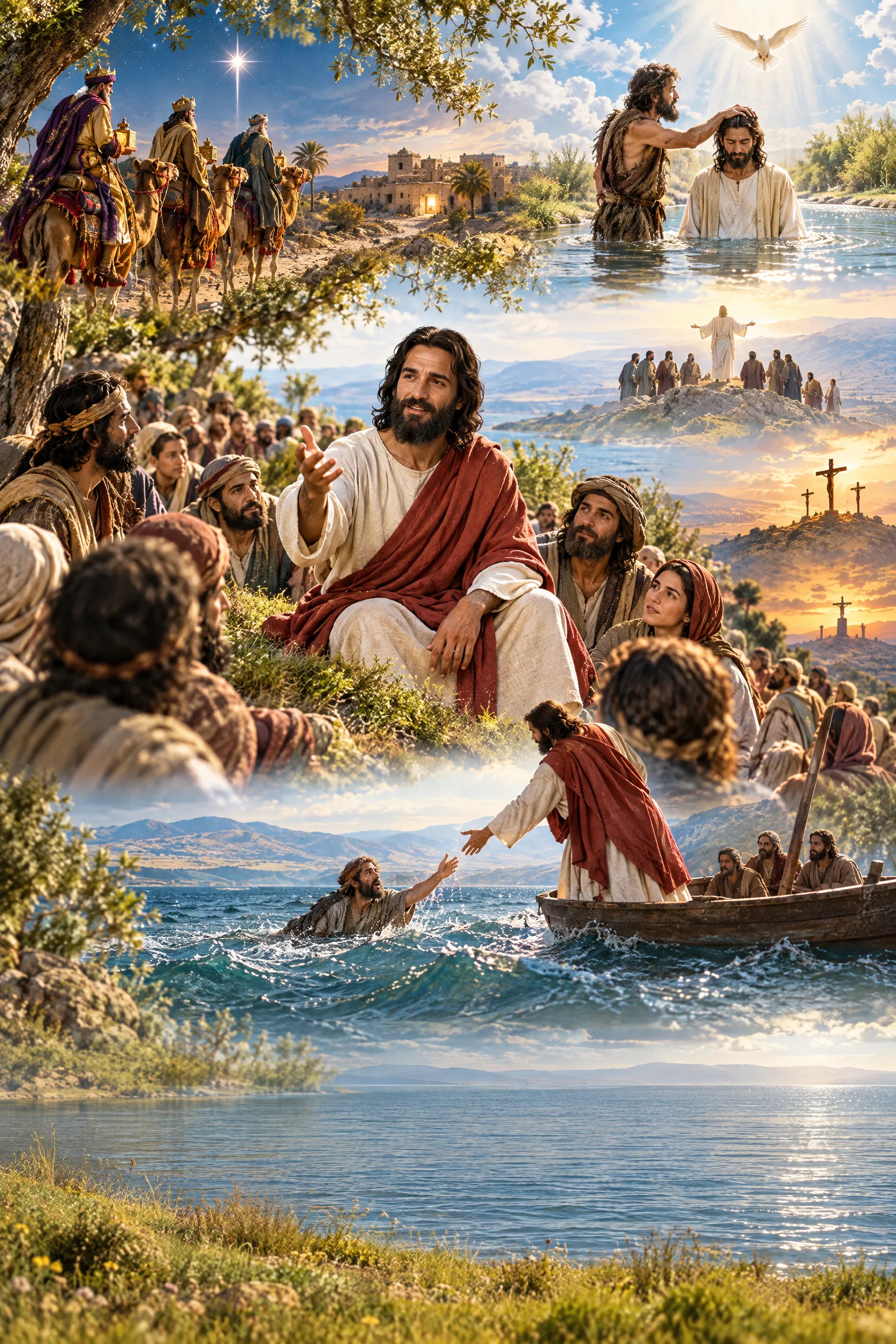 Jesus Teaches on the Mount With Scenes From Matthew