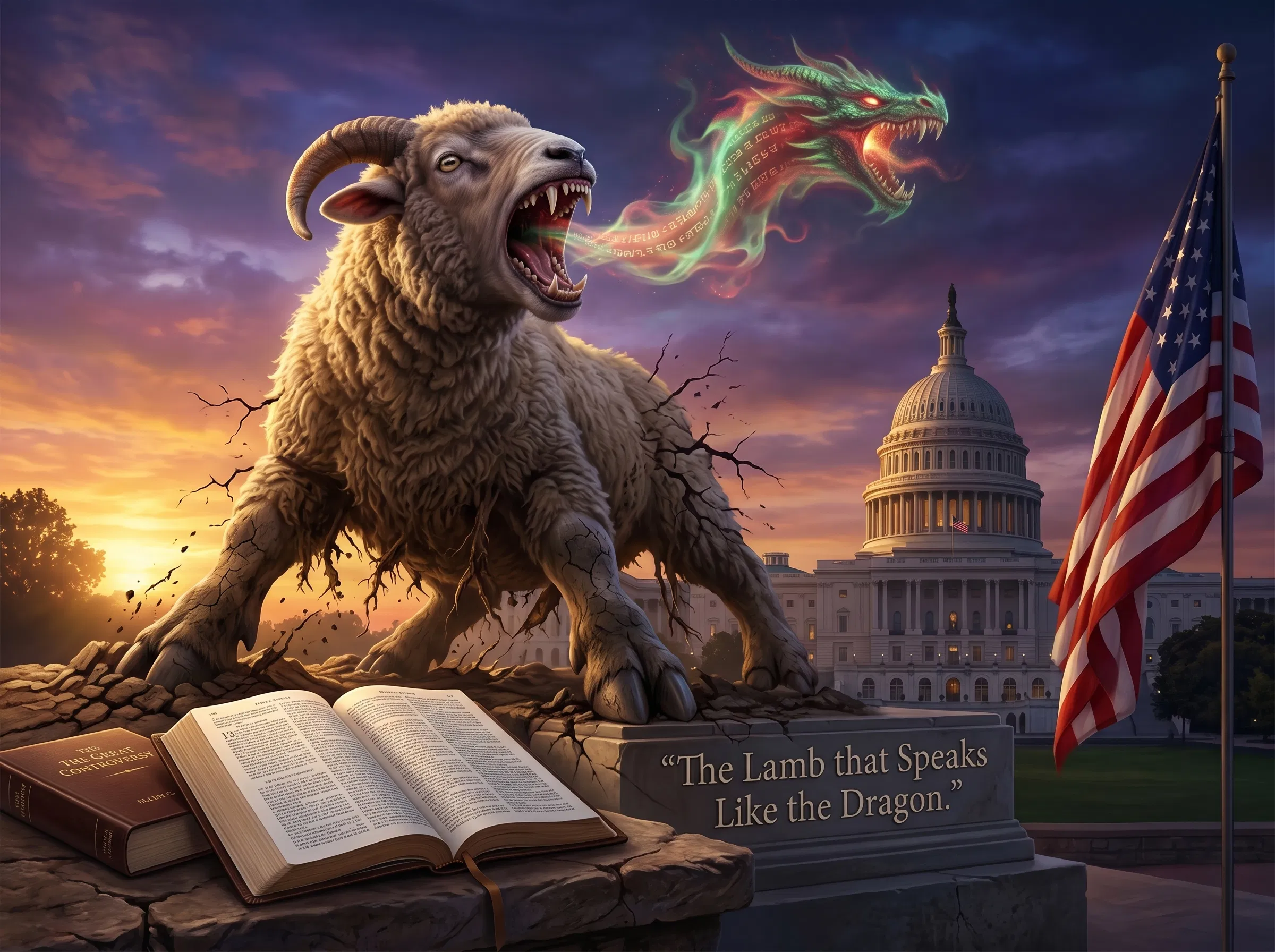 Two-Horned Lamb Beast Speaking Like a Dragon