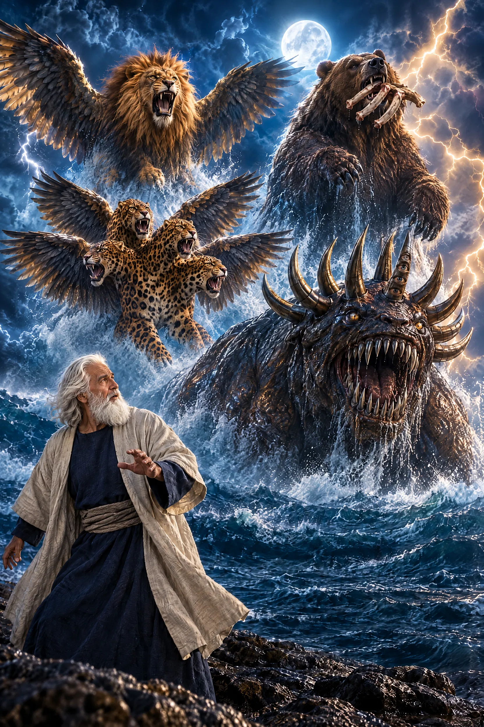Daniel Sees the Four Beasts Rise from the Sea