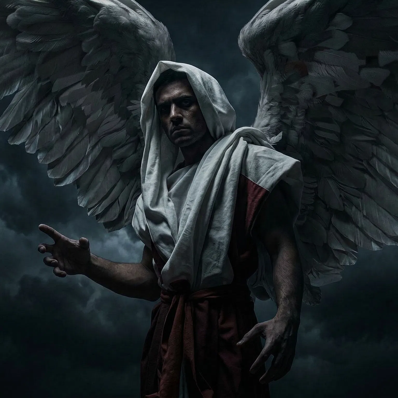 Dark Winged Angel Against a Stormy Sky