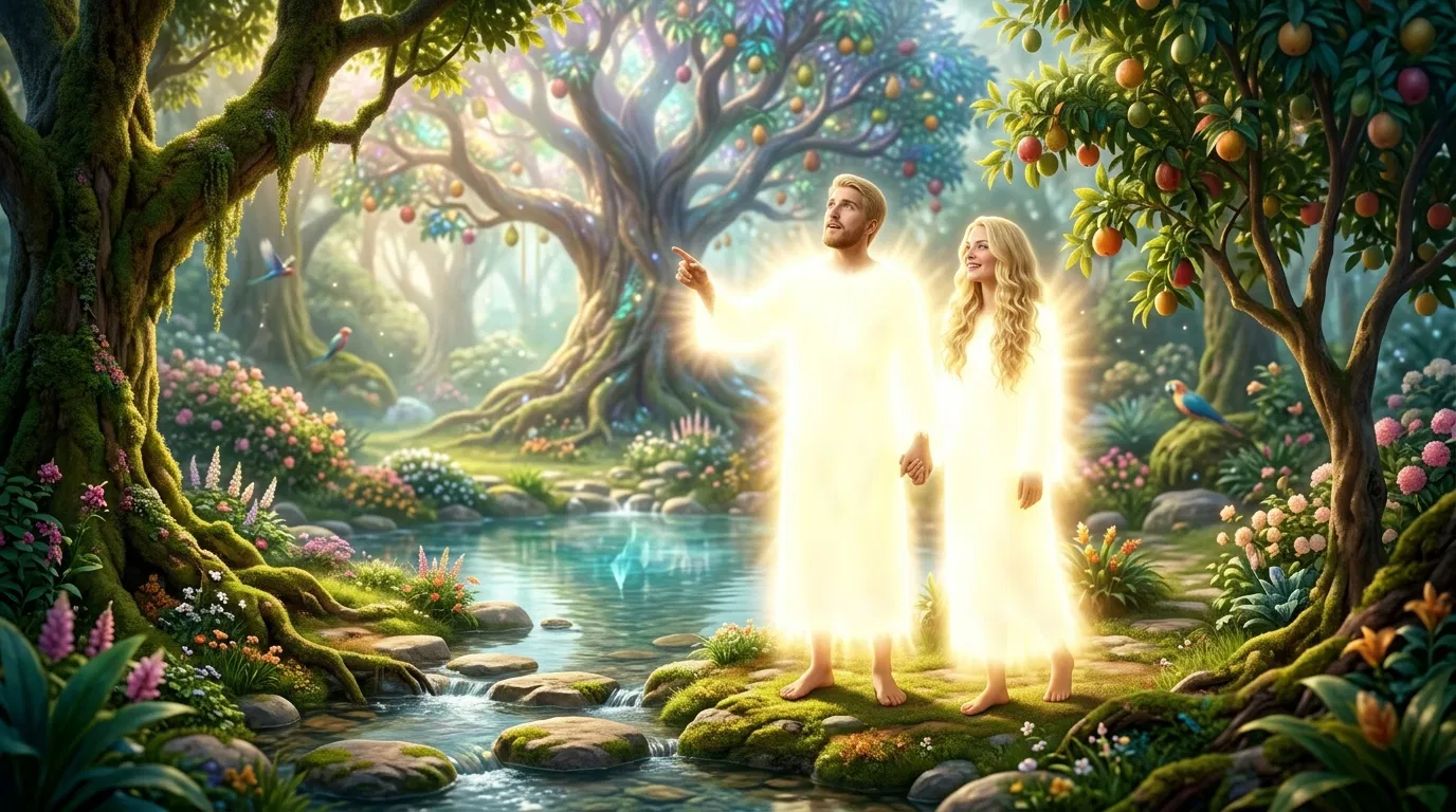 Adam and Eve Standing Among the Fruit Trees of Eden