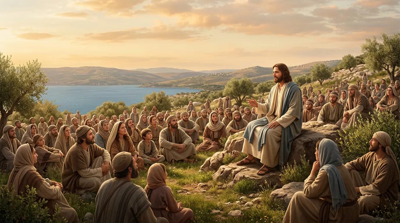 Jesus Teaches the Crowd on the Mountainside