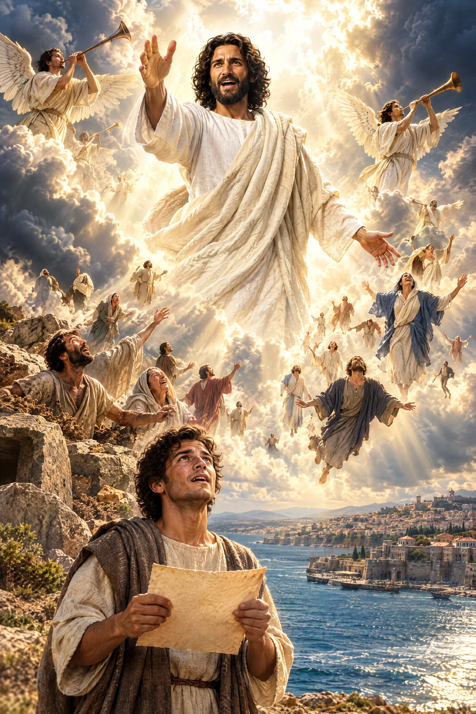 Christ Returns Above Thessalonica as the Dead Rise