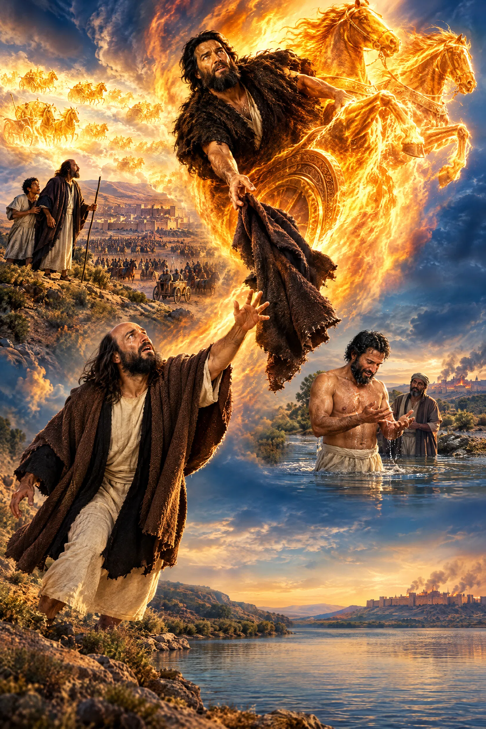 Elijah Ascends in a Chariot of Fire as Elisha Watches