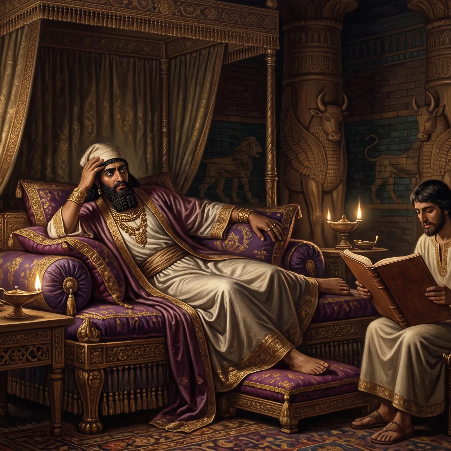 King Ahasuerus Cannot Sleep and Hears the Chronicles