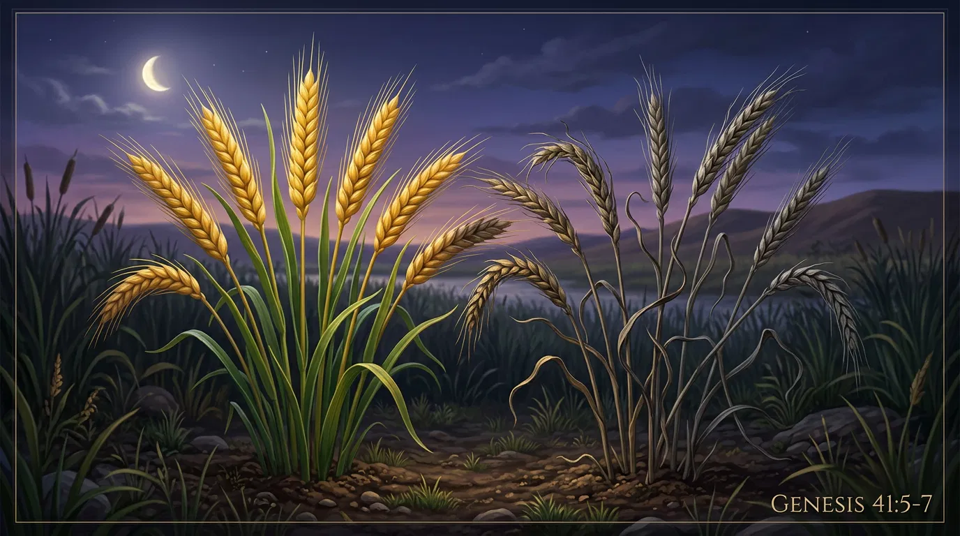 Full and Thin Stalks of Grain at Night