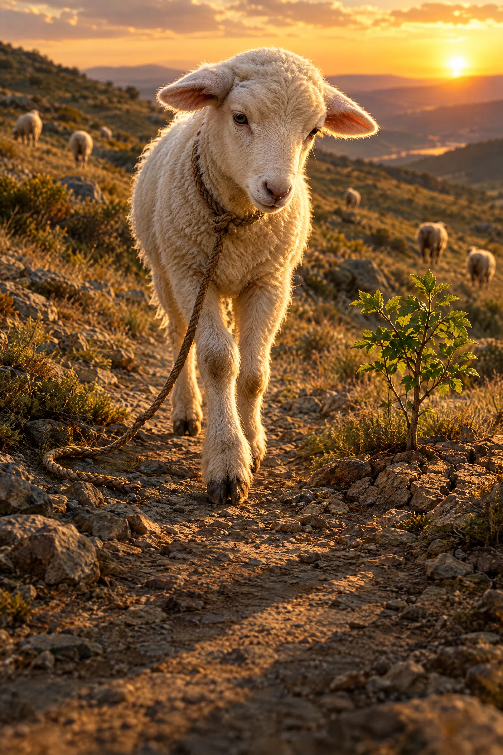 A Lamb Walks Alone on the Hillside Path