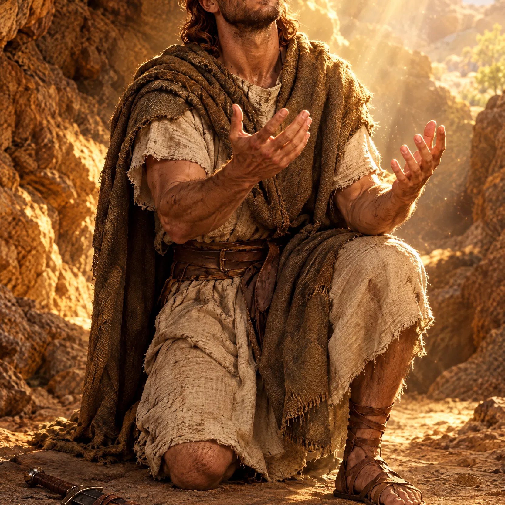 David Prays Inside the Cave