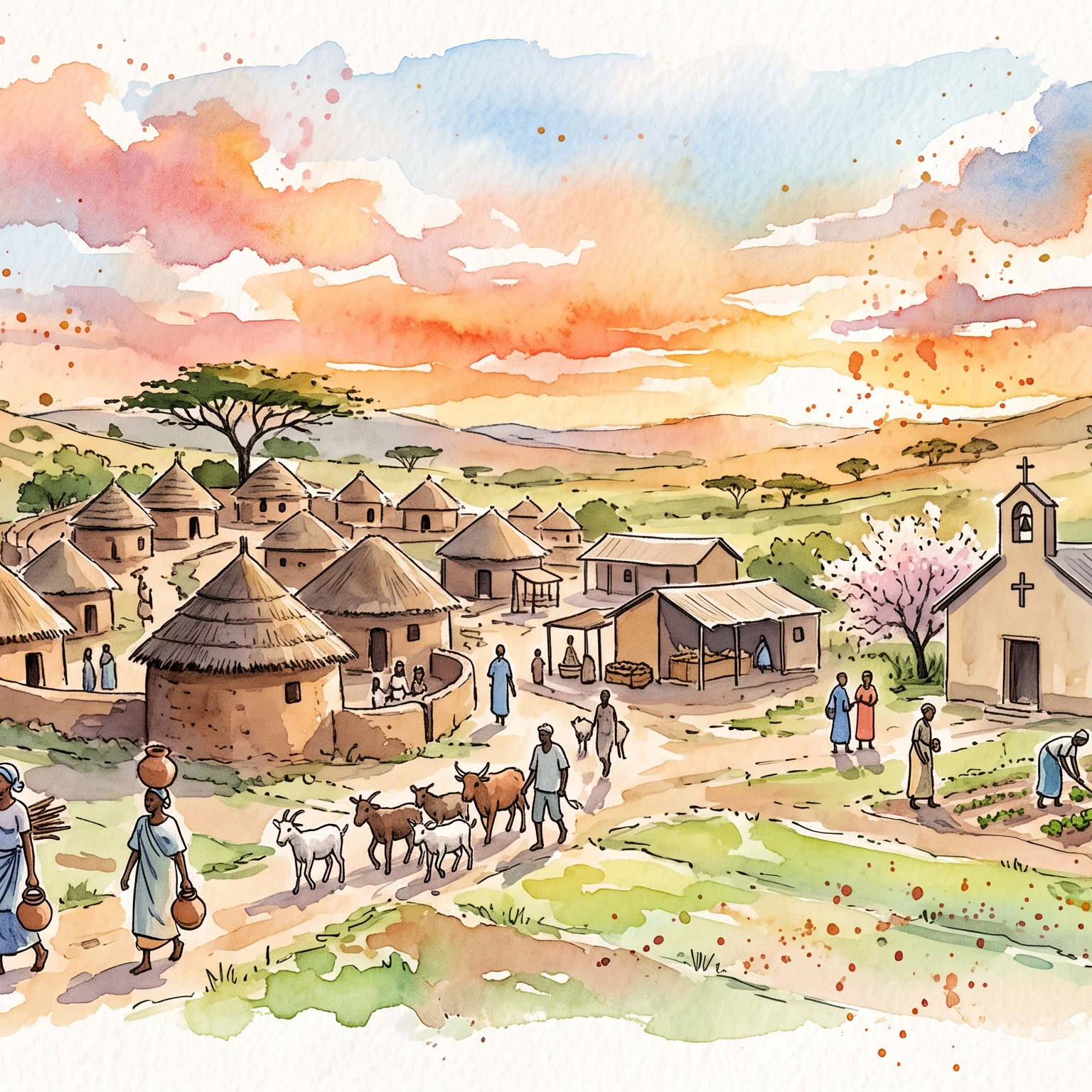 Golden Dusk Over A Chad Village