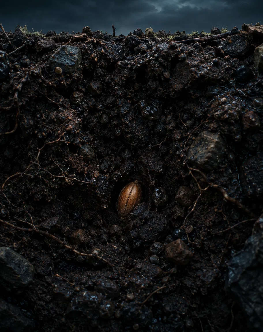 Seed Buried in Dark Cold Soil