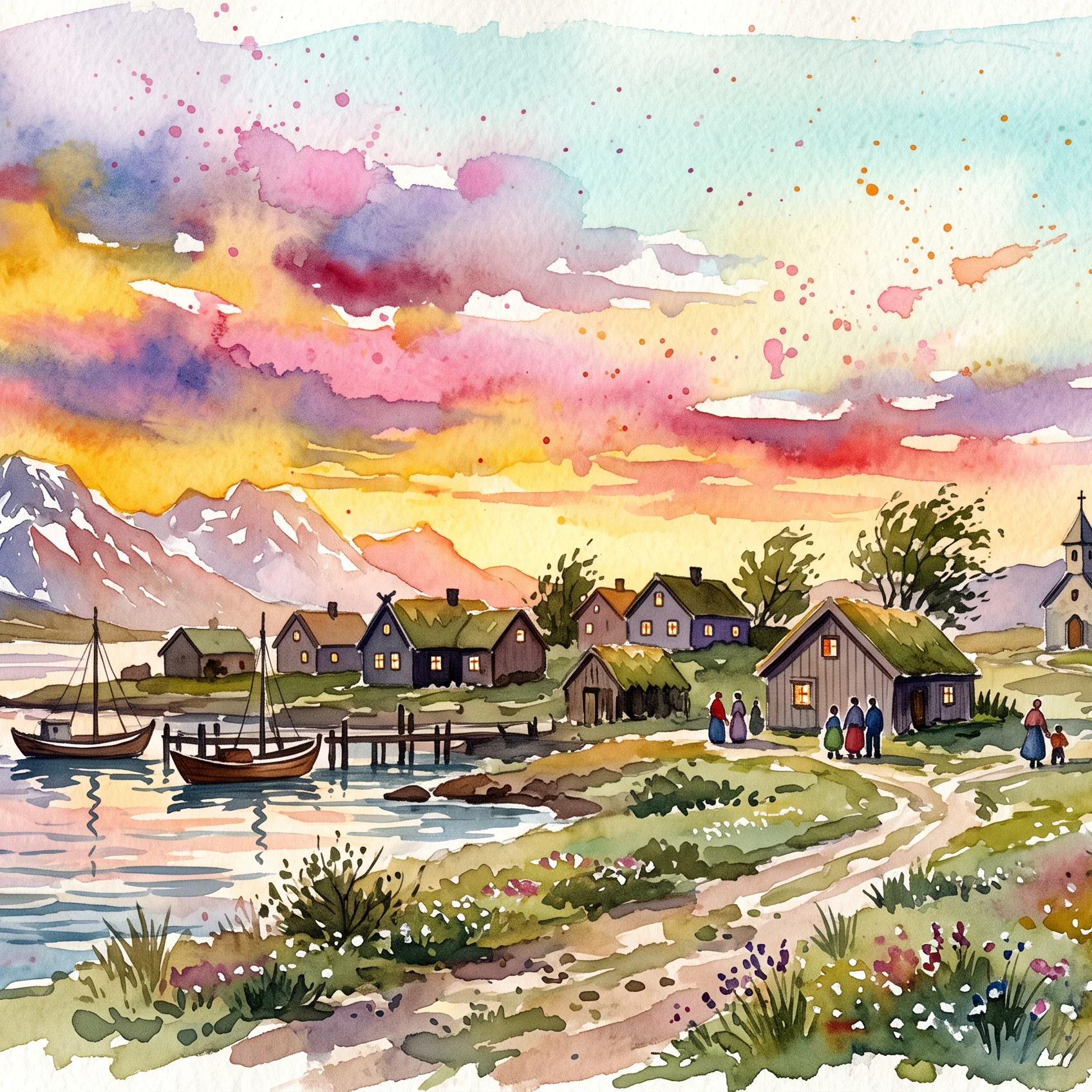Golden Hour Over A Nordic Village