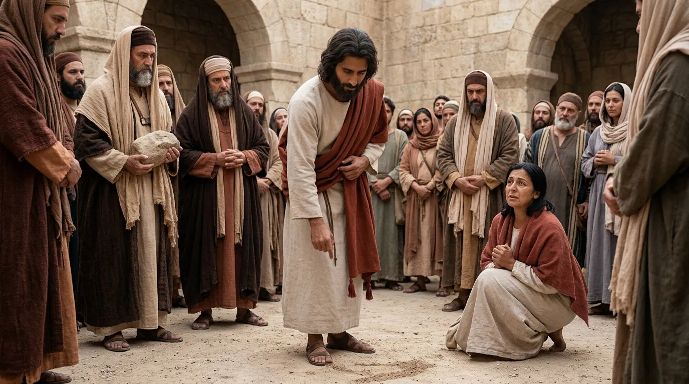 Jesus Writes on the Ground Before the Accused Woman