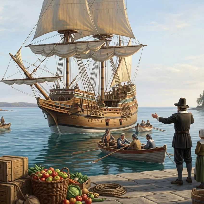 The Mayflower Setting Sail for Religious Freedom