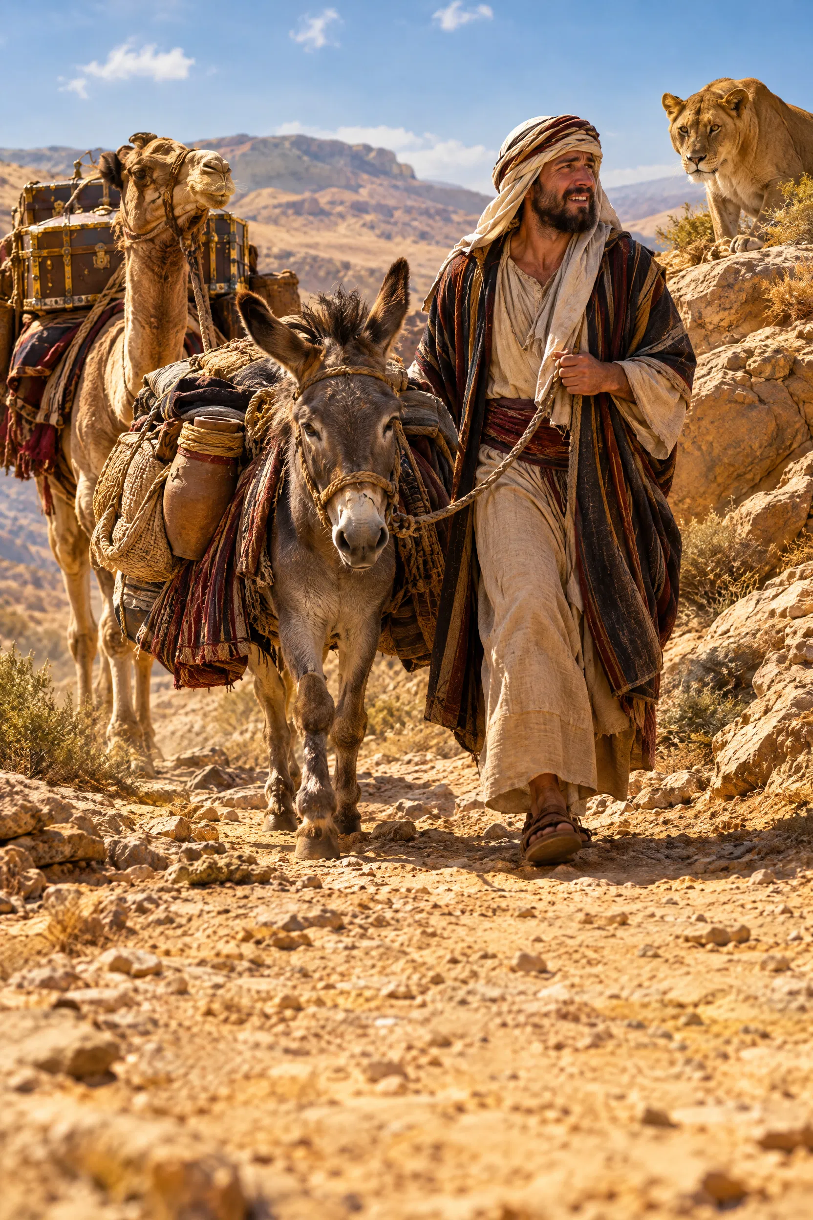 Judean Envoy Leads Laden Donkey Through the Desert