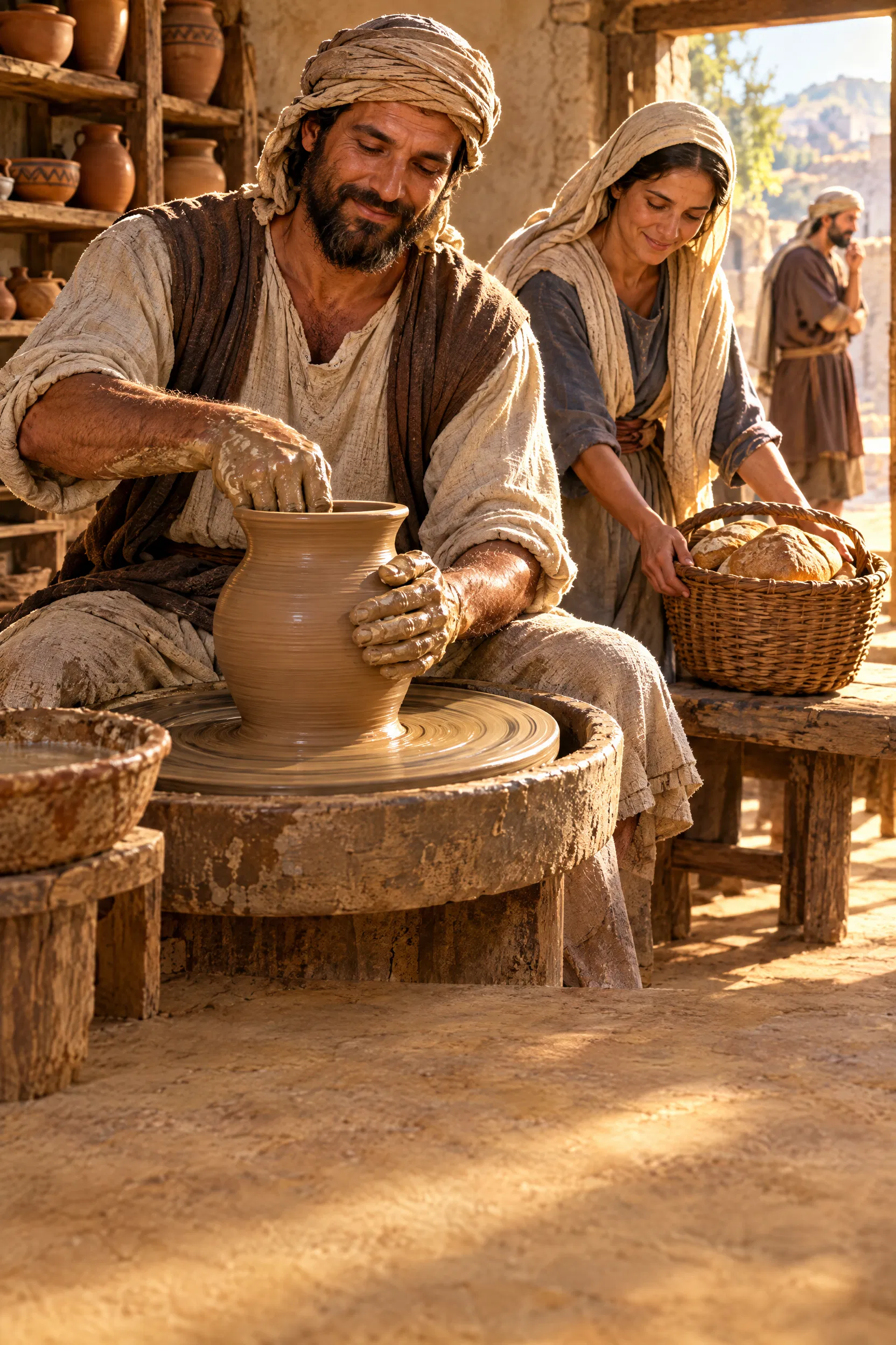 Potter Works While His Wife Brings Bread