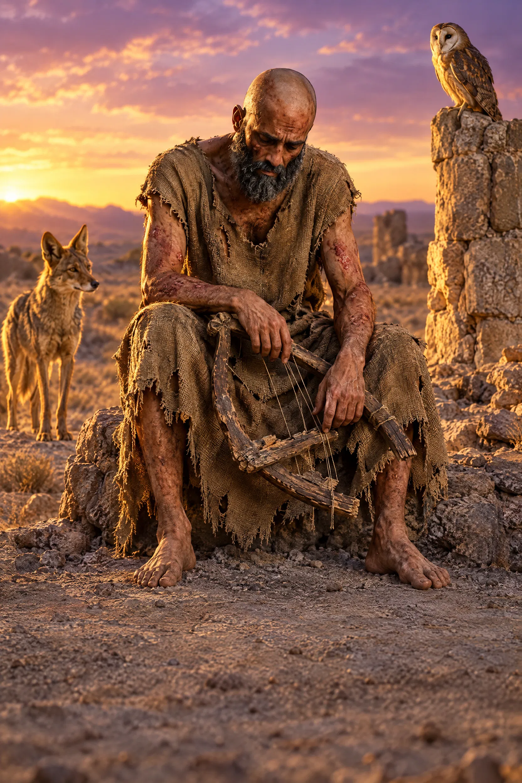 Job Sits Among Ruins with a Broken Harp
