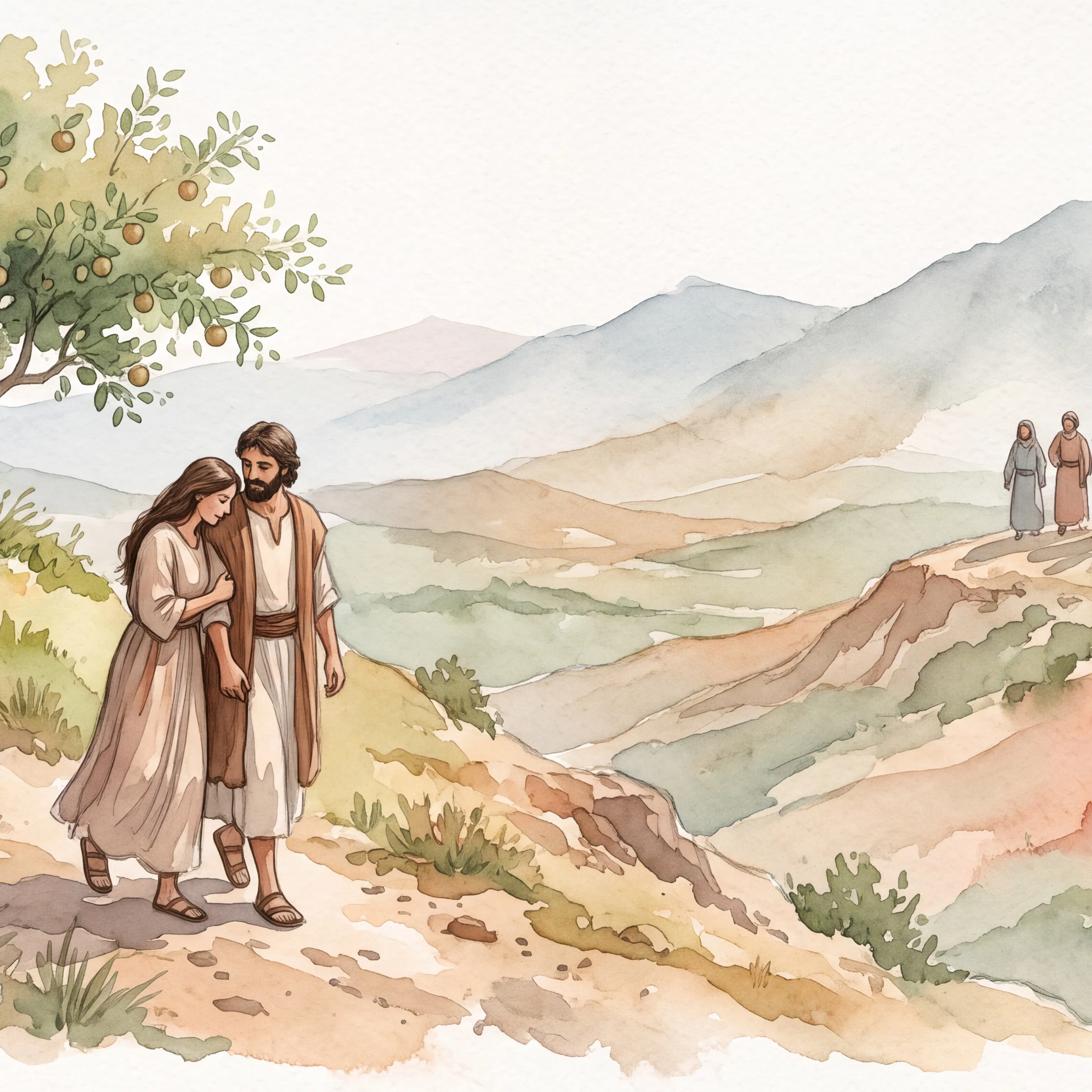 Couple Walking Arm in Arm Up From the Wilderness