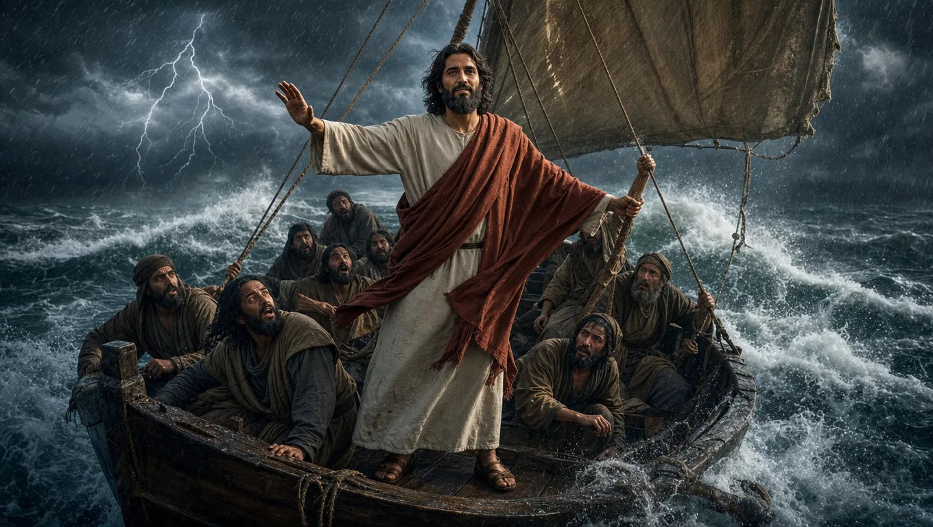 Jesus Standing Calmly in the Boat in the Storm