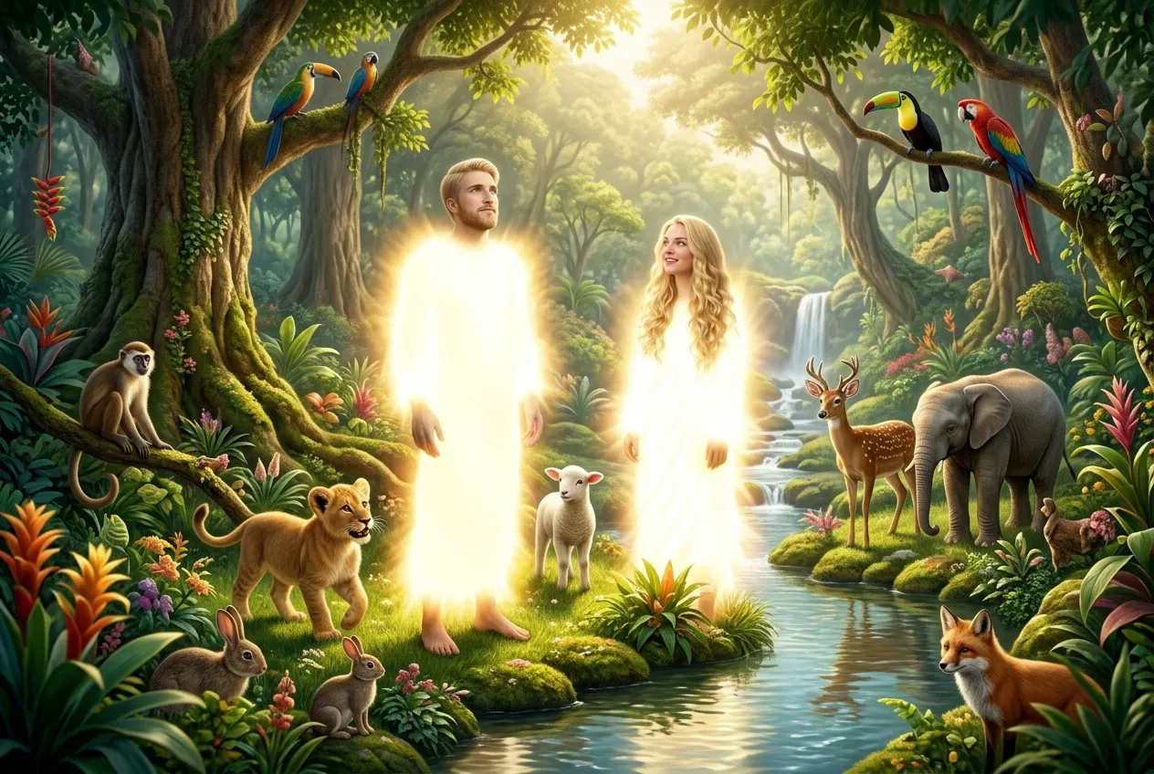 Adam and Eve in the Garden With Animals