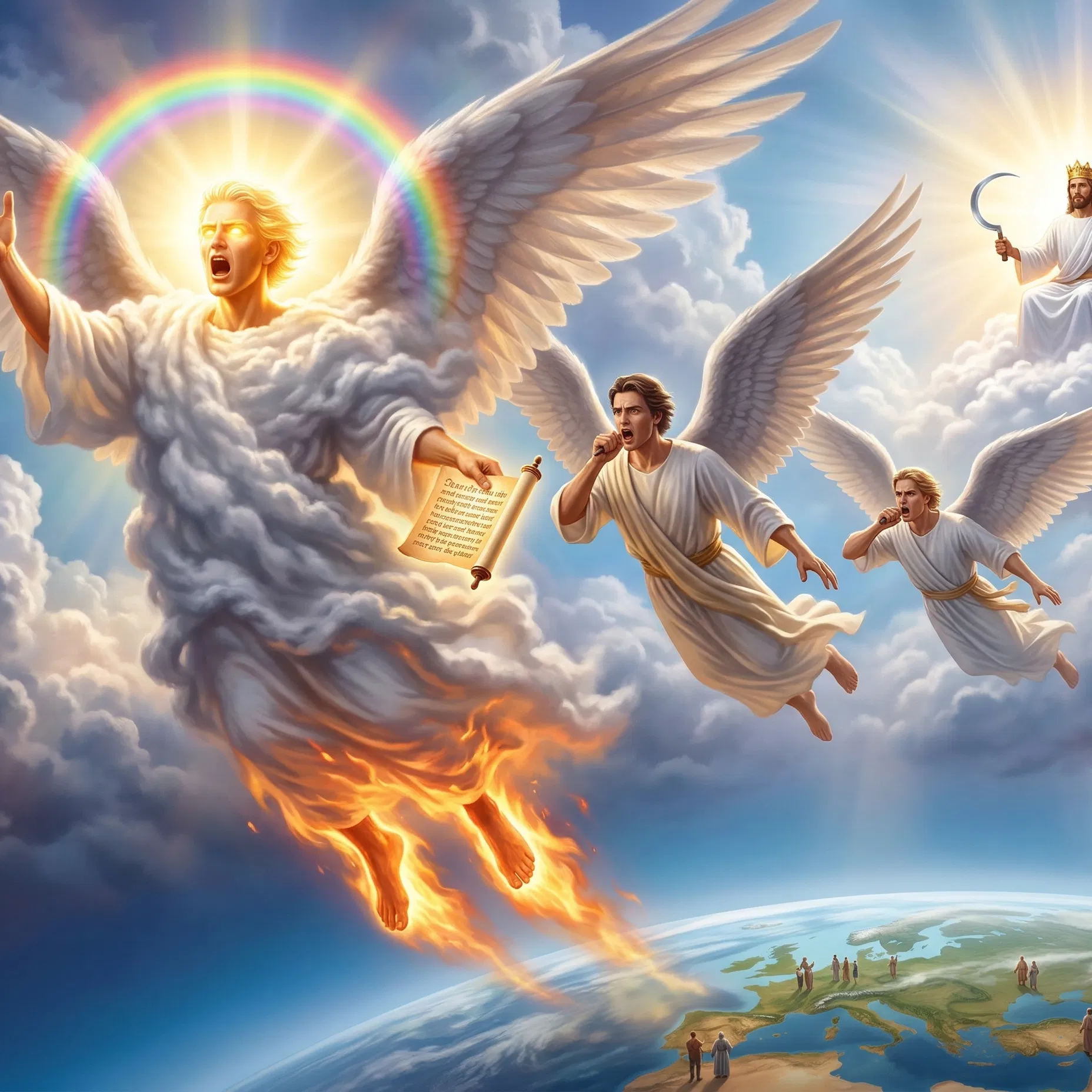 Three Heavenly Messengers in Flight