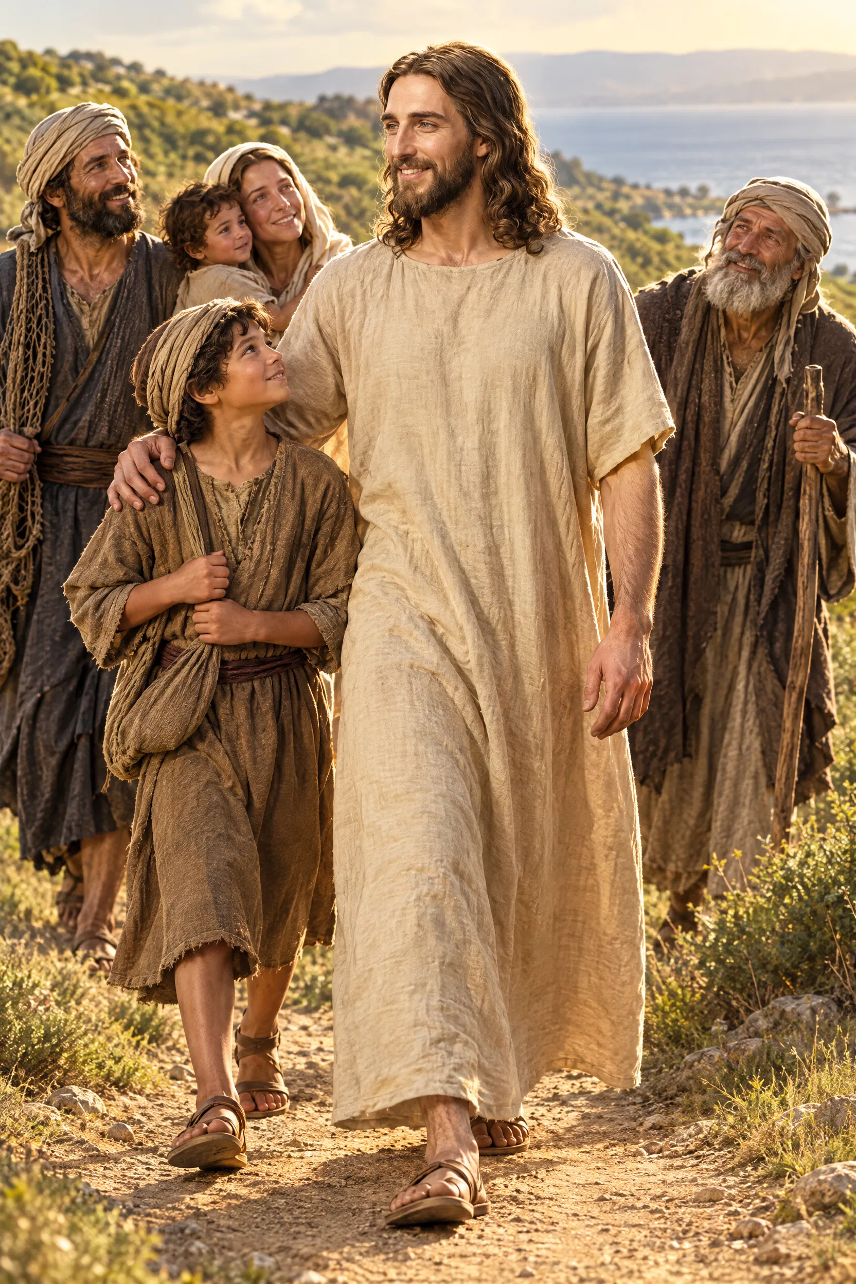 Jesus Walks Among His Brethren with a Boy