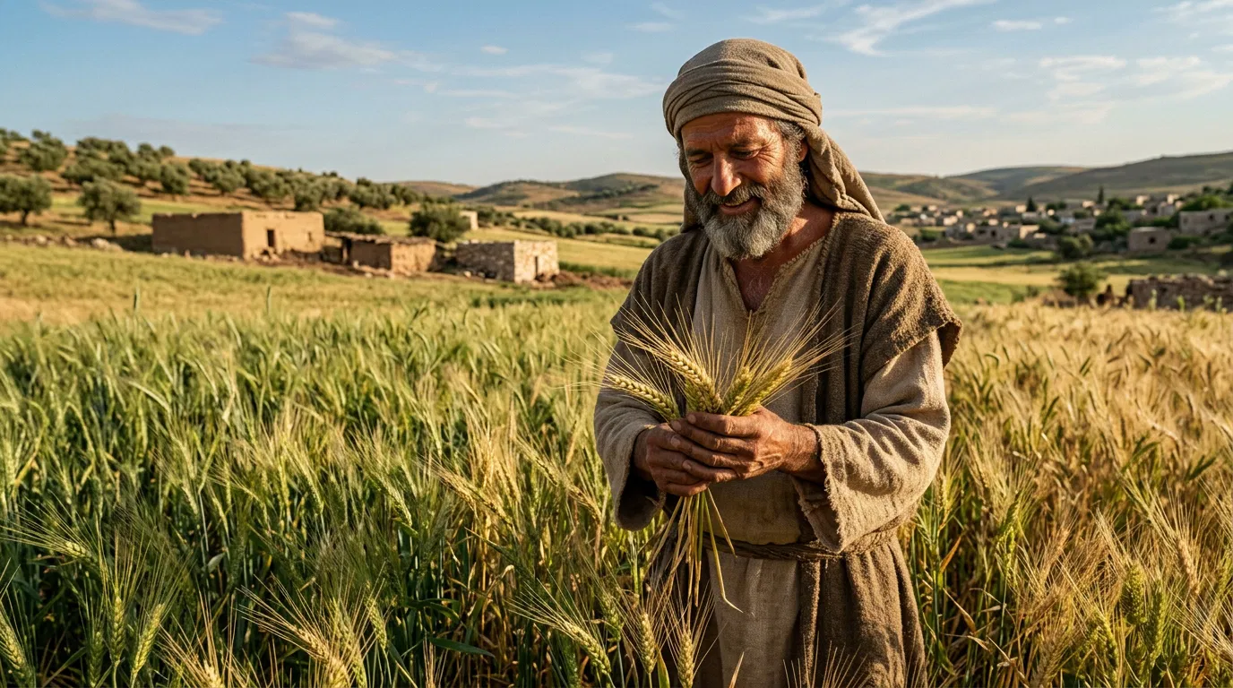 A Farmer Holding Ripe Wheat in Good Soil