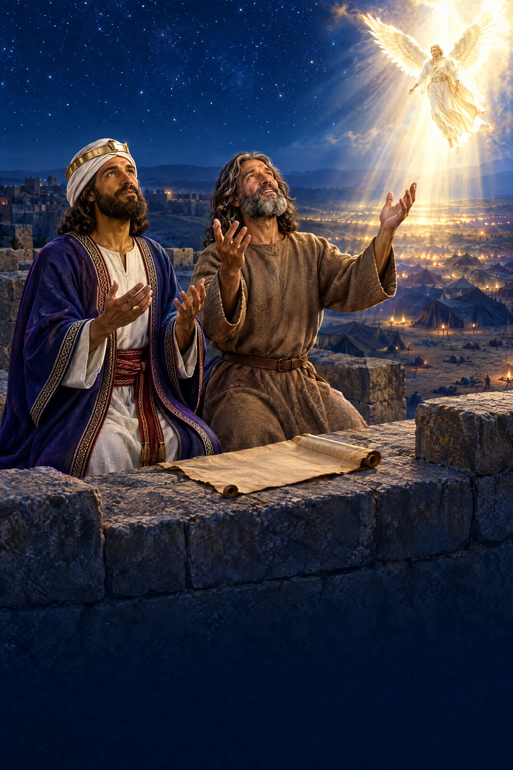 Hezekiah and Isaiah Pray as an Angel Descends