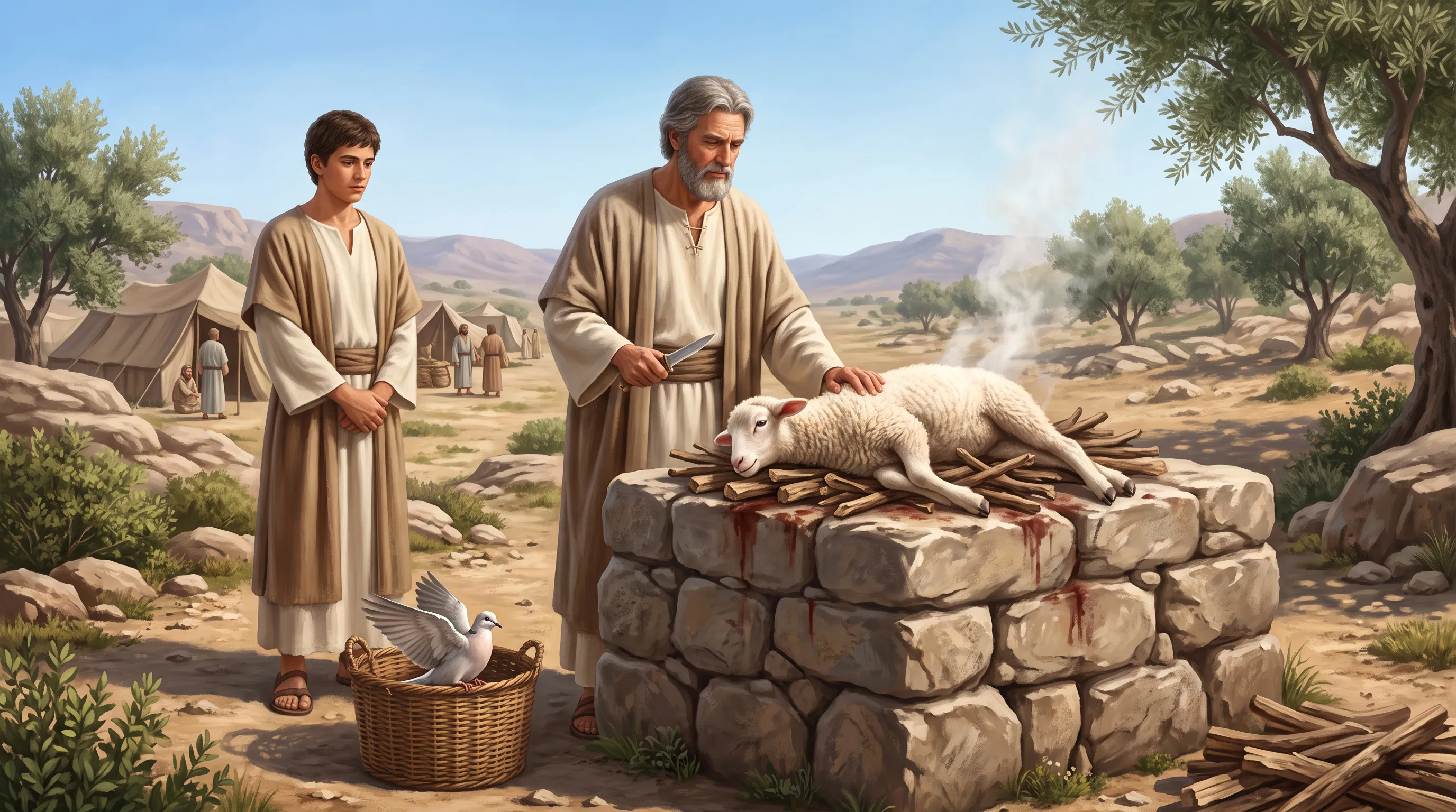Lamb and Dove Offered at an Altar