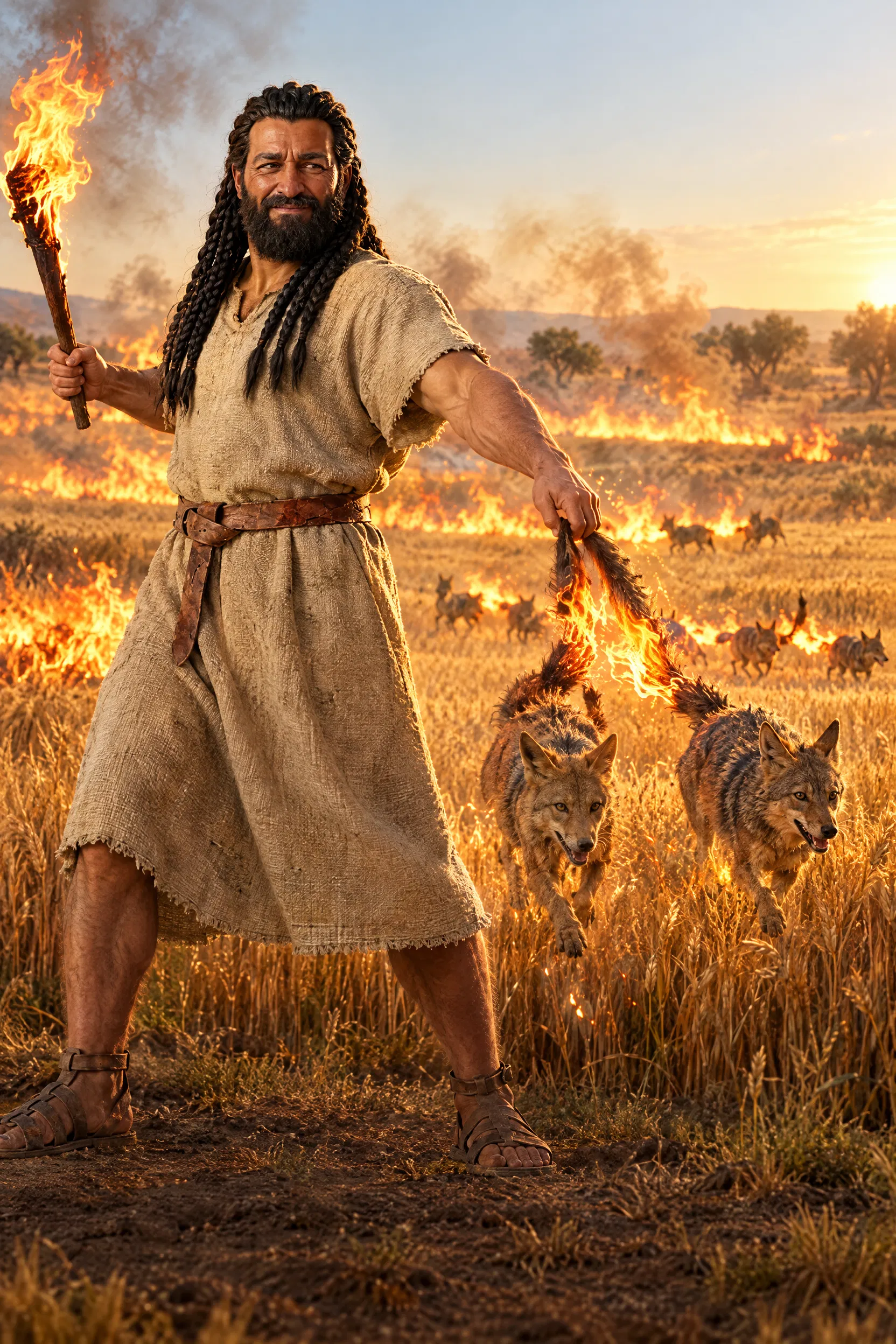 Samson Sets the Philistine Grain Ablaze with Foxes