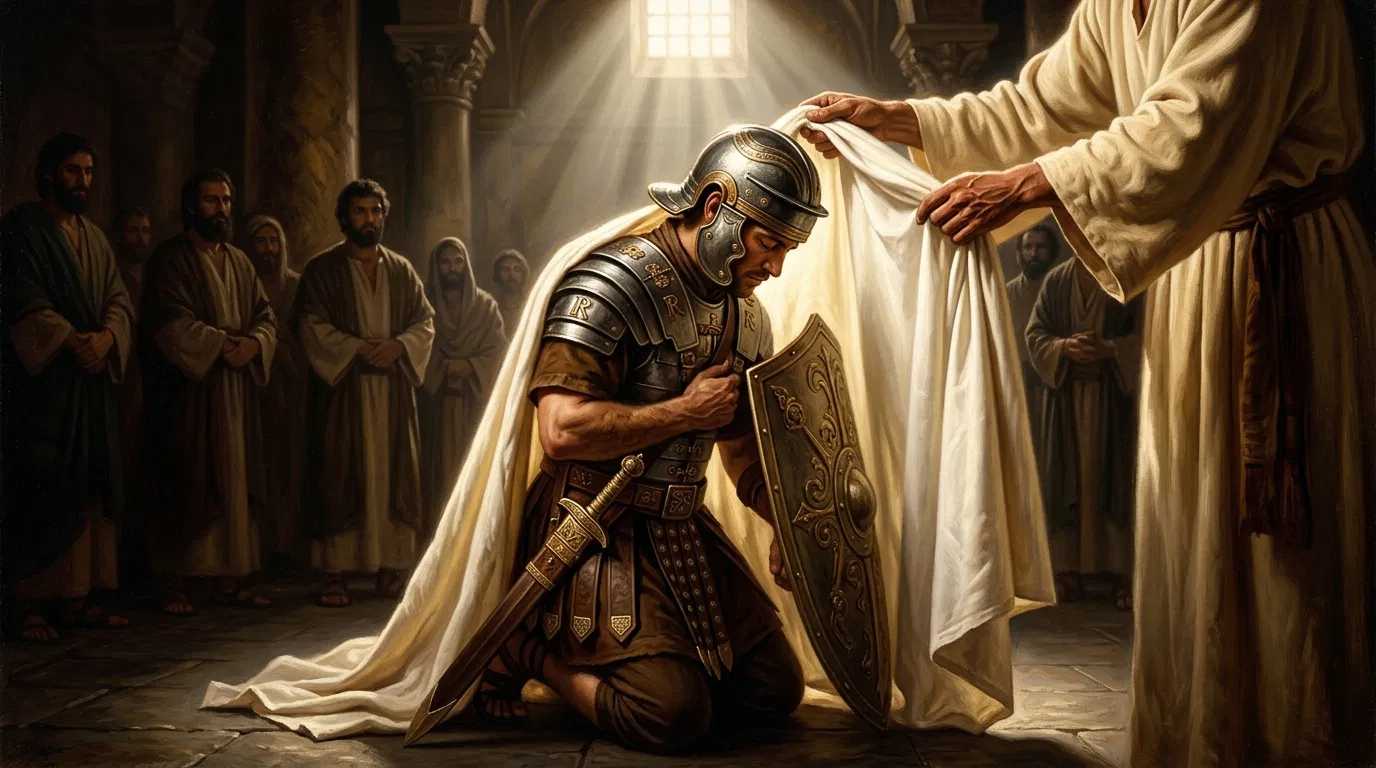 White Robe Placed on a Kneeling Armored Man
