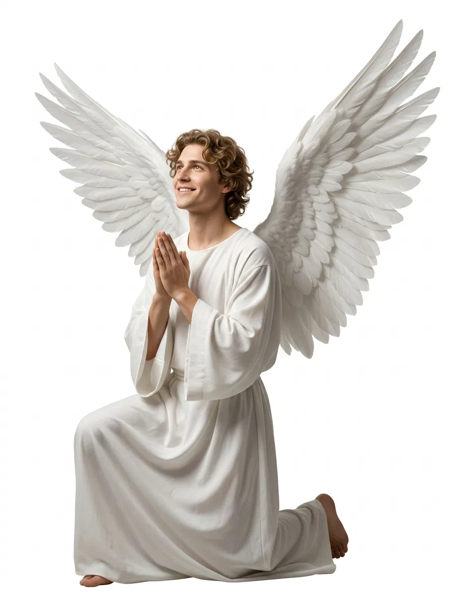 Smiling Angel Kneeling in Worship