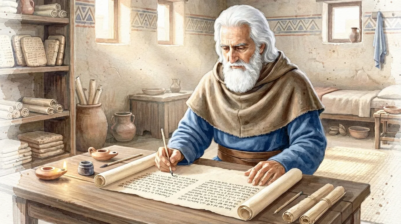 Old Prophet Writing on a Scroll at His Desk