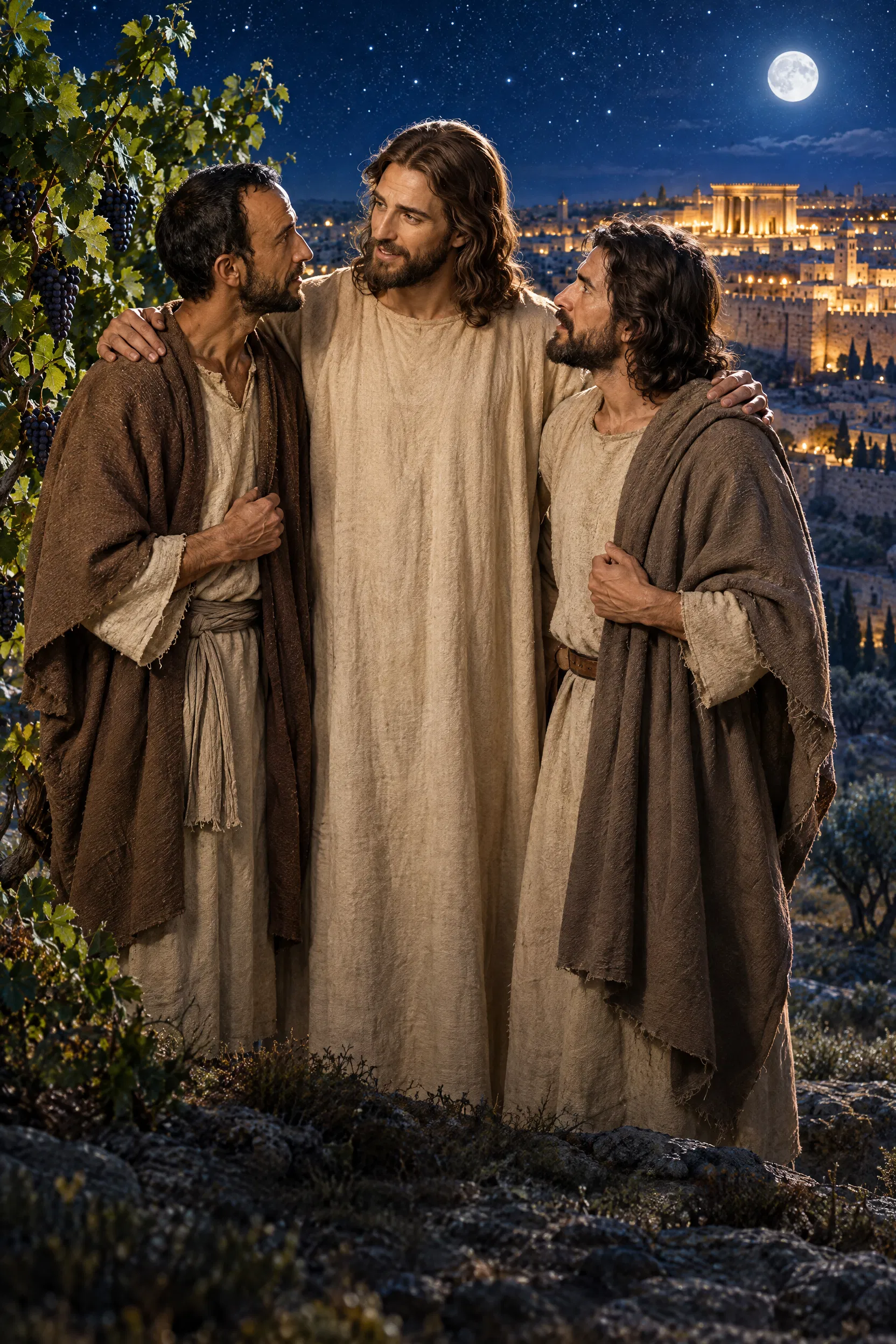 Jesus Comforts Two Disciples Above Jerusalem at Night