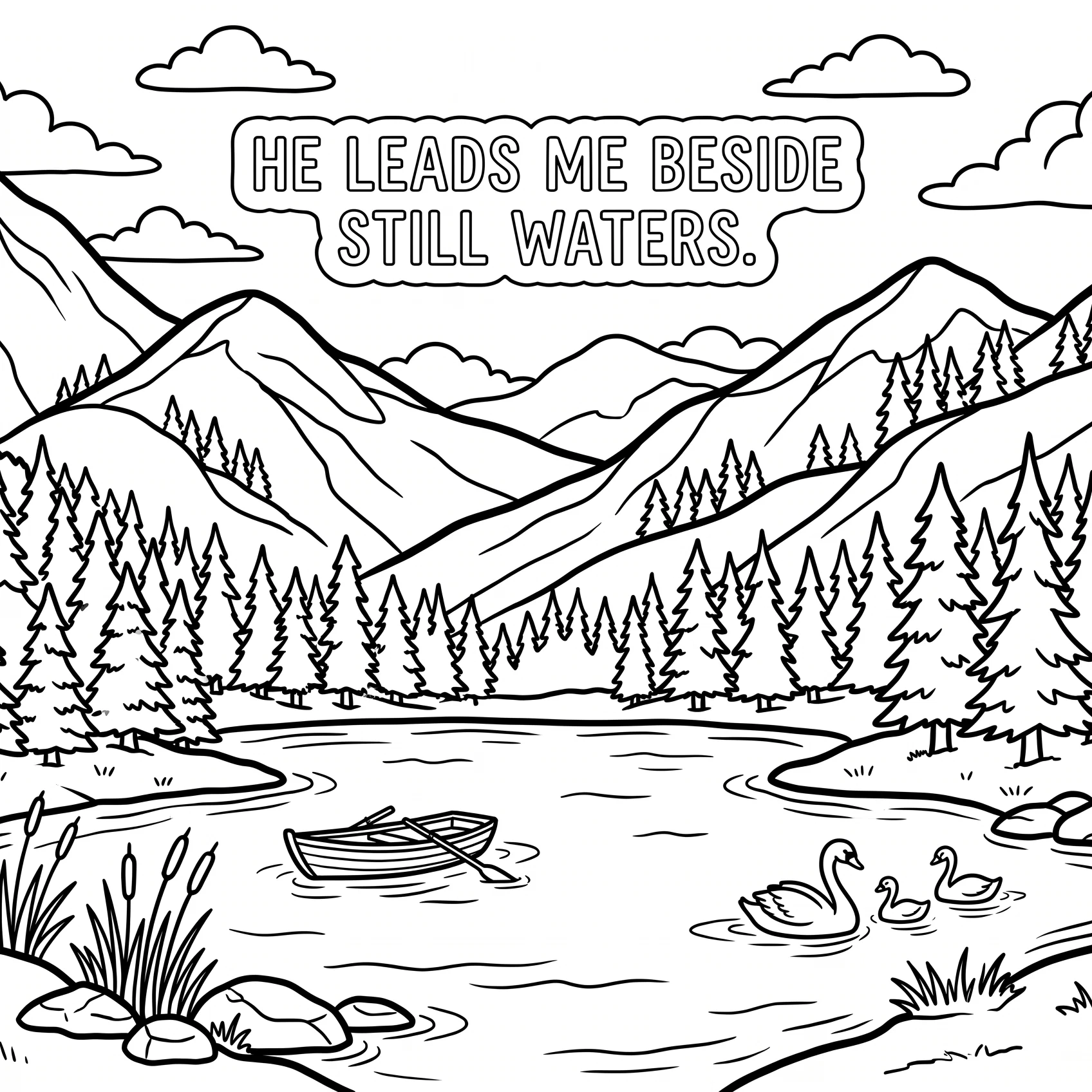 Peaceful Waters Bible Verse Coloring Page