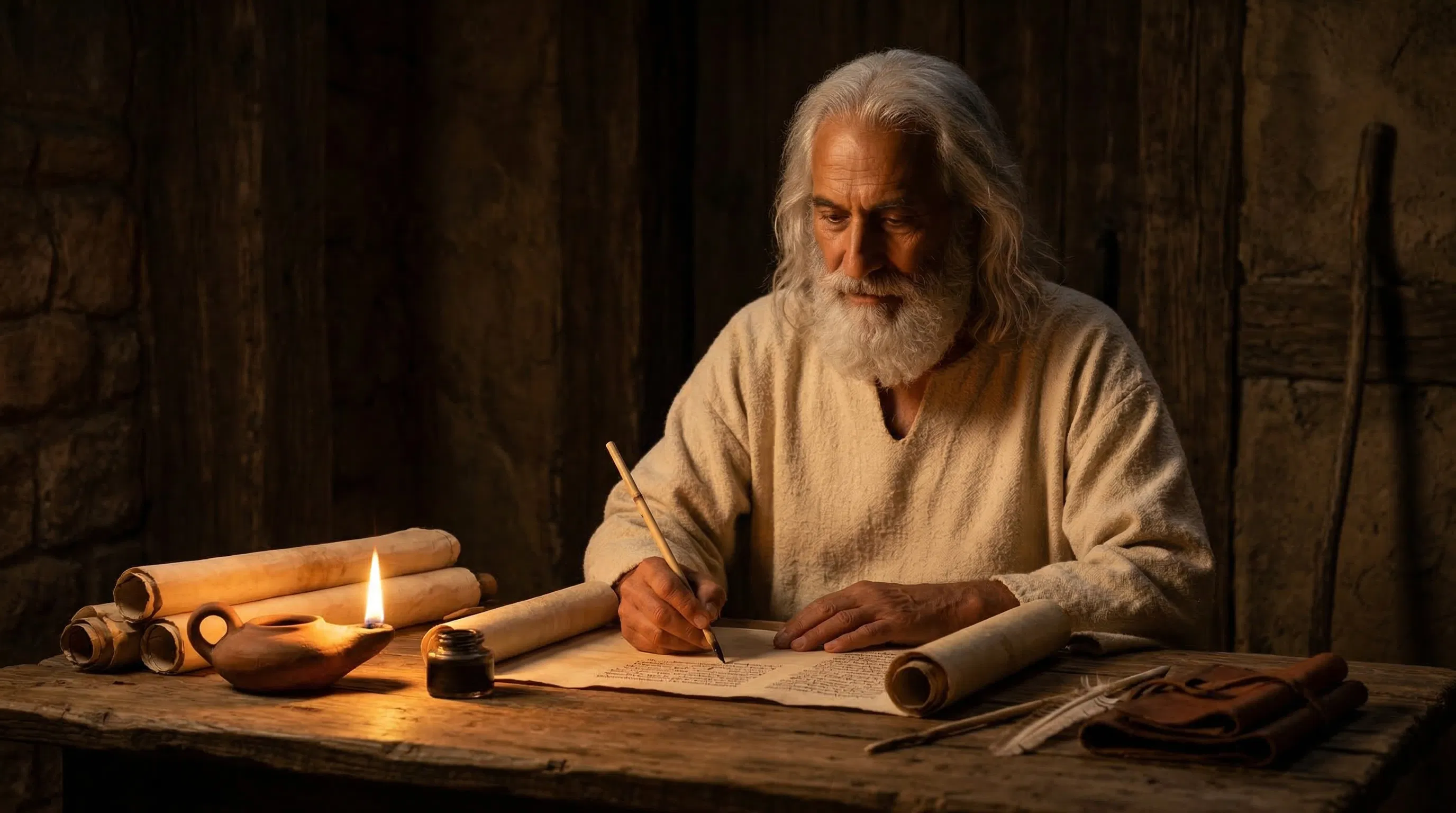 Prophet Writing on a Scroll by Lamplight