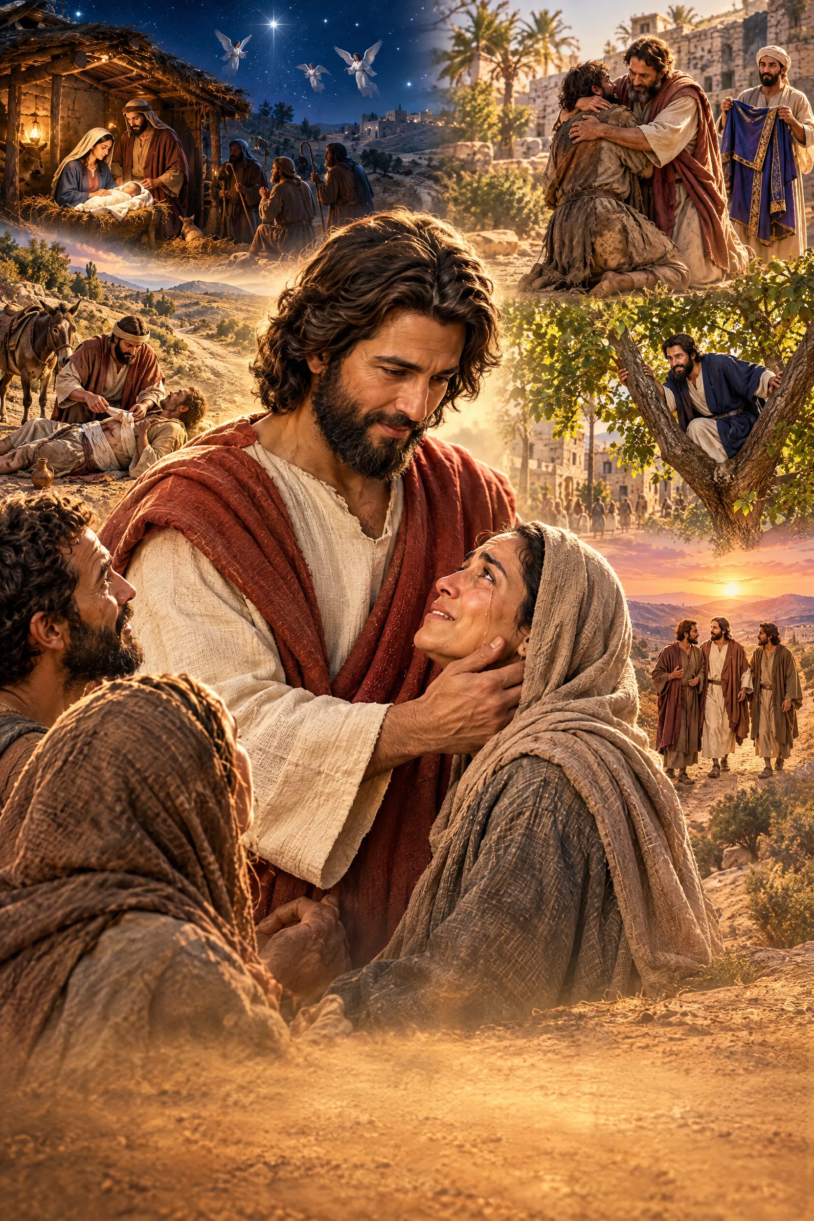 Jesus Comforts a Weeping Woman With Scenes From Luke