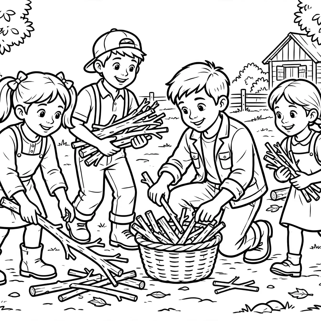 Young Servants Gathering Firewood