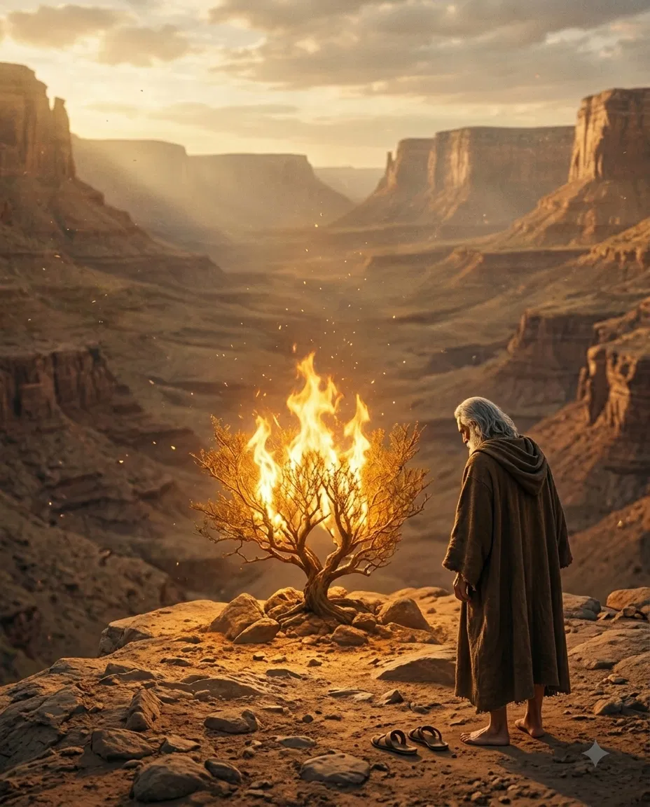Moses Removes His Sandals at the Burning Bush