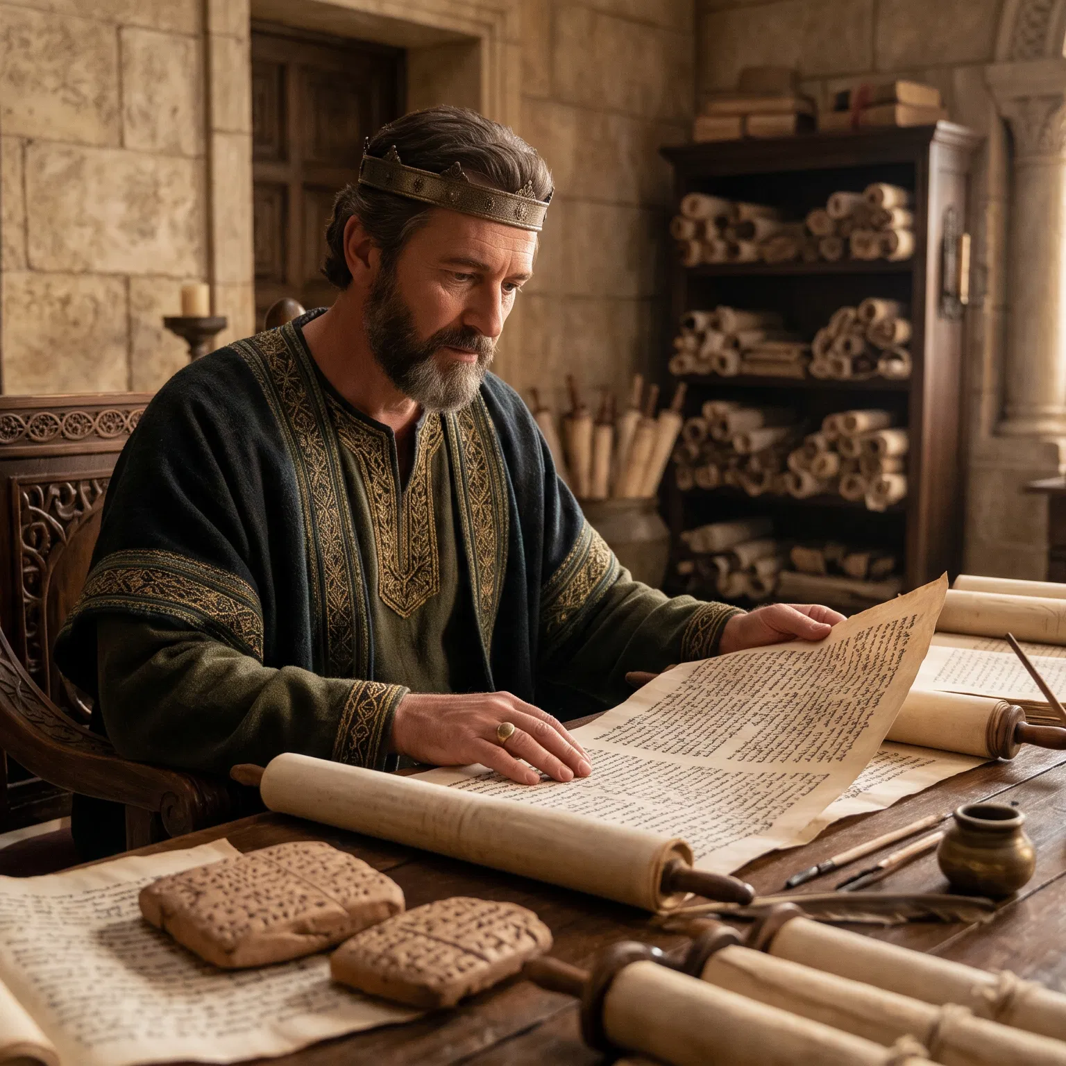 Solomon Reading Scrolls in His Study