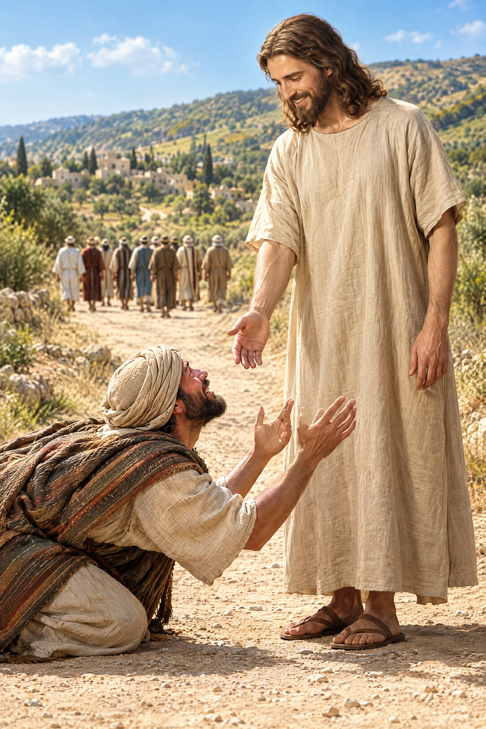 The Healed Samaritan Thanks Jesus on the Road