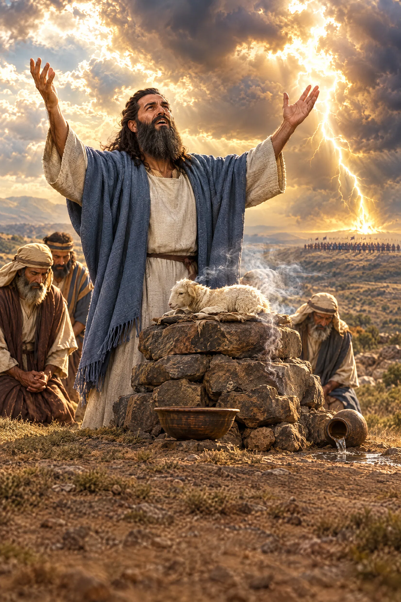 Samuel Prays at an Altar as Lightning Strikes Philistines