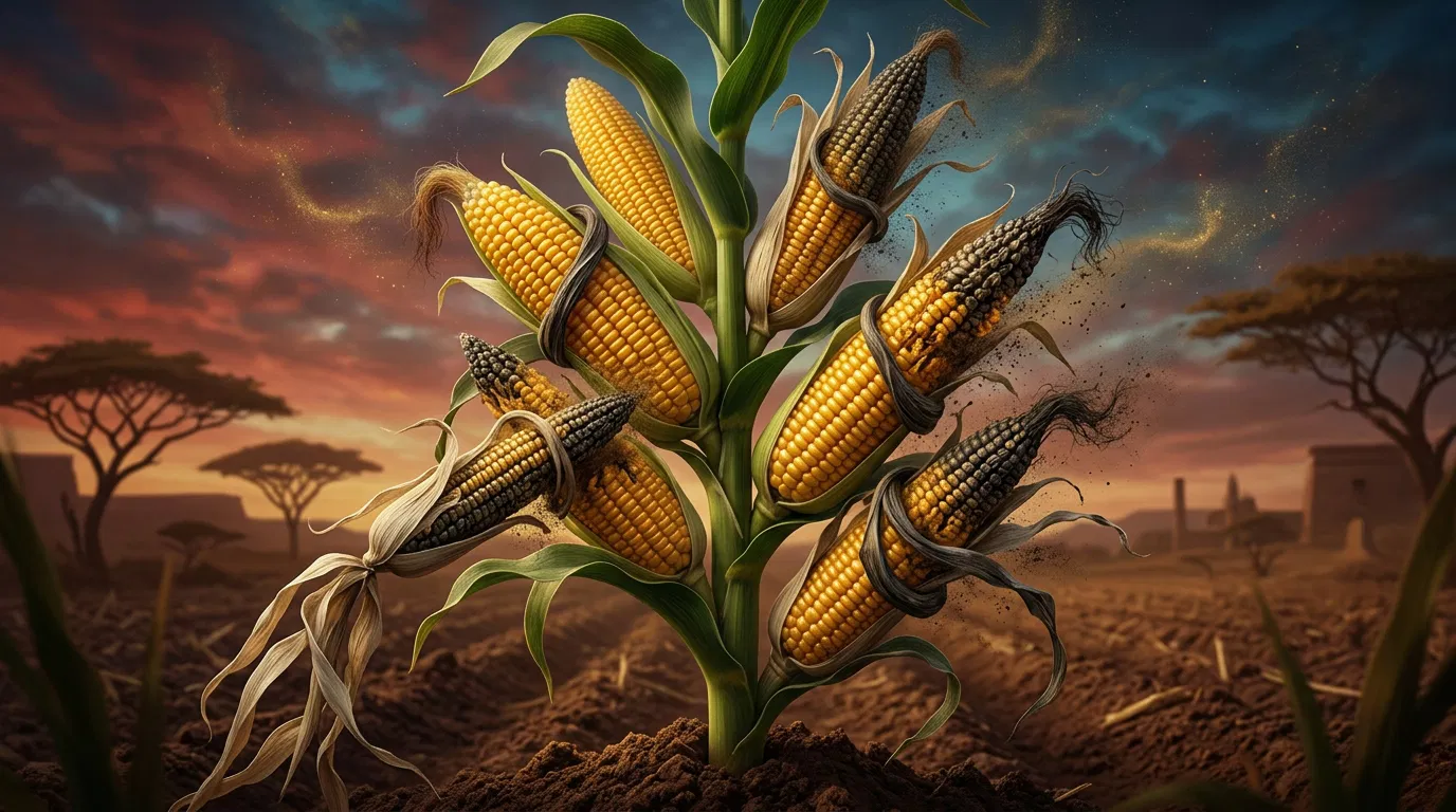 Thin Grain Consuming Full Ears of Corn