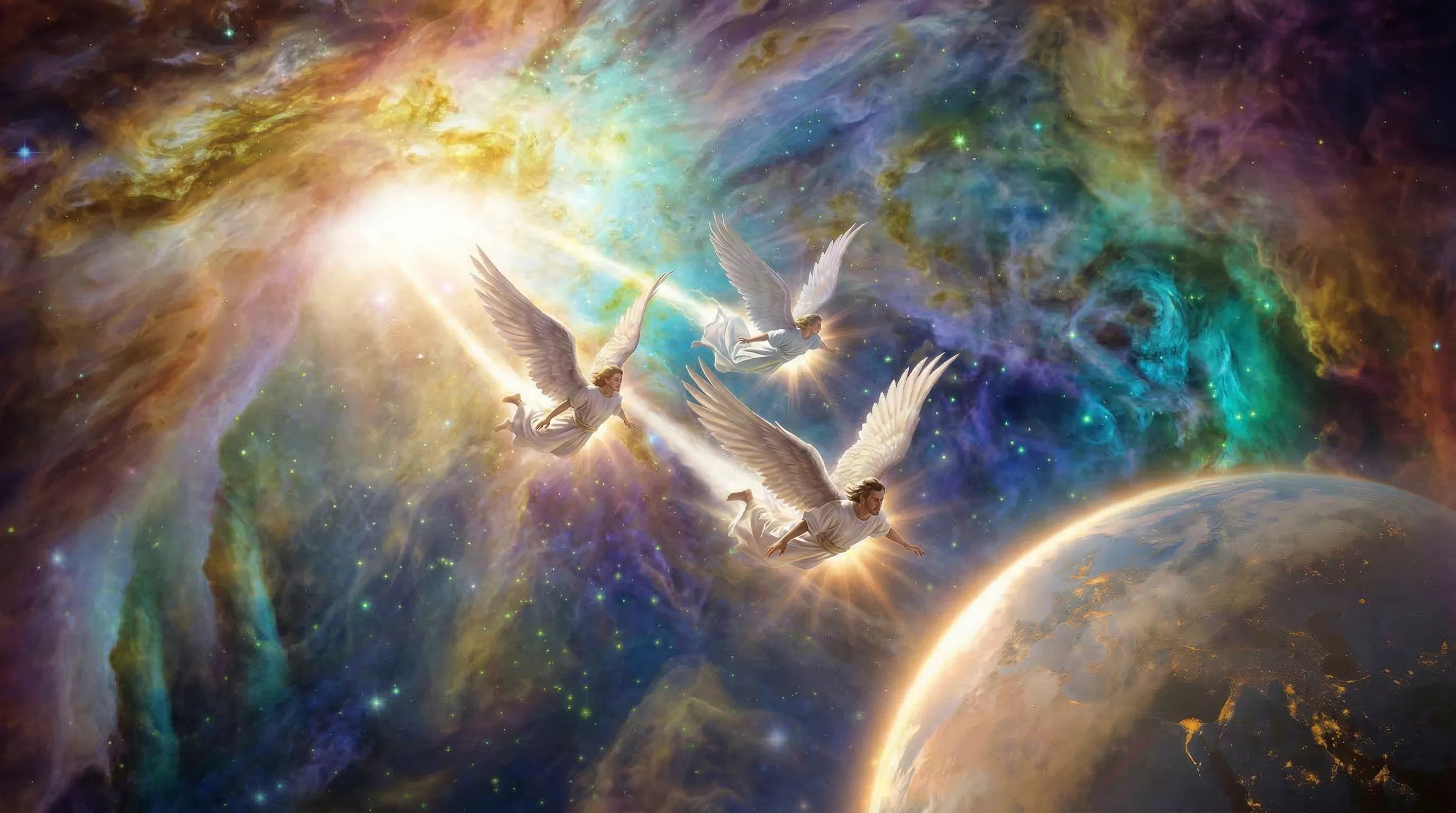 Three Angels Amidst Orion Nebulae