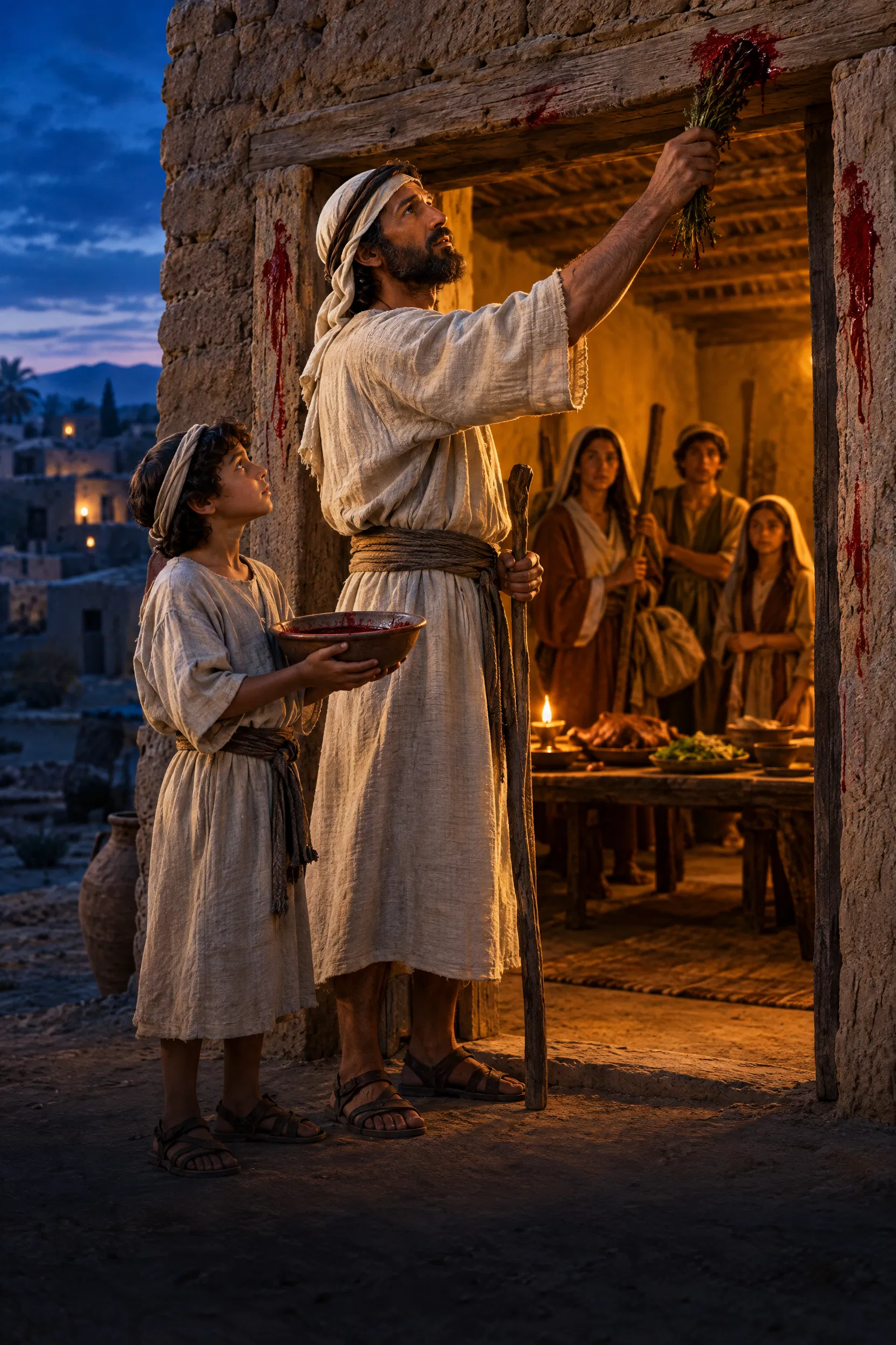 Israelite Father Strikes Passover Blood on the Doorpost