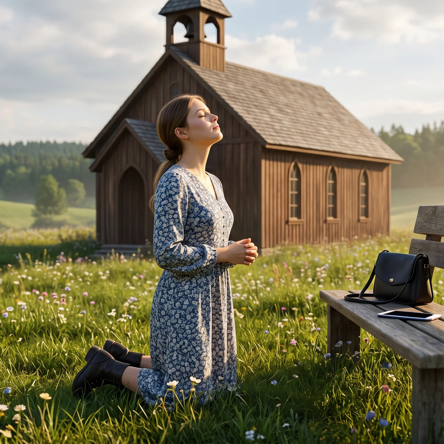 Humble Prayer in a Blooming Meadow