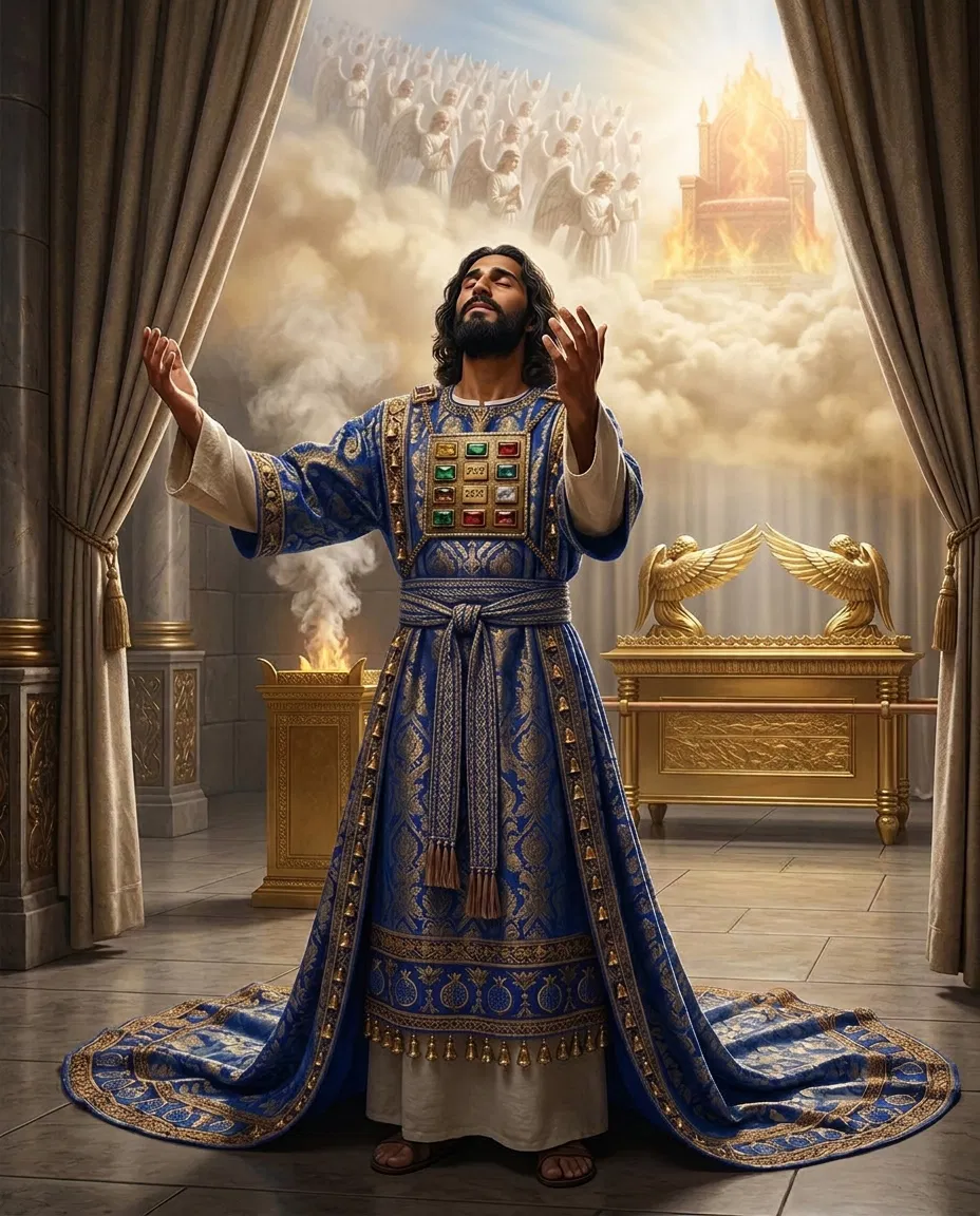 High Priest Lifts His Hands Before the Throne