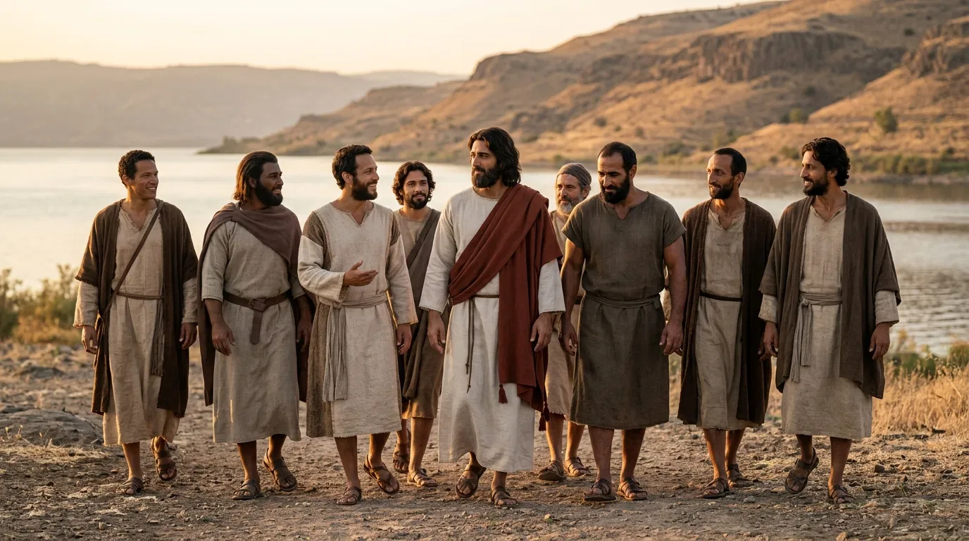Jesus Walks With His Disciples by the Lake